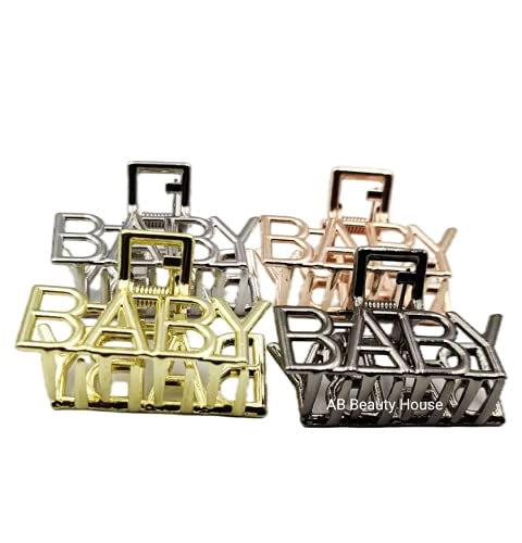 AB Beauty House® 4-Pack Metal Geometric Hair Claw Clips - Letter Design Hair Clutchers for Women & Girls (Perfect for School, Work, Travel & Everyday Hairstyles)