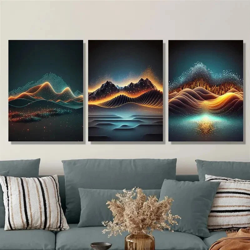 3-Piece Digital Photovoltaic Jumping Metal Wall Art - Ready to Hang Modern Home Decor for Living Room, Bedroom & Office