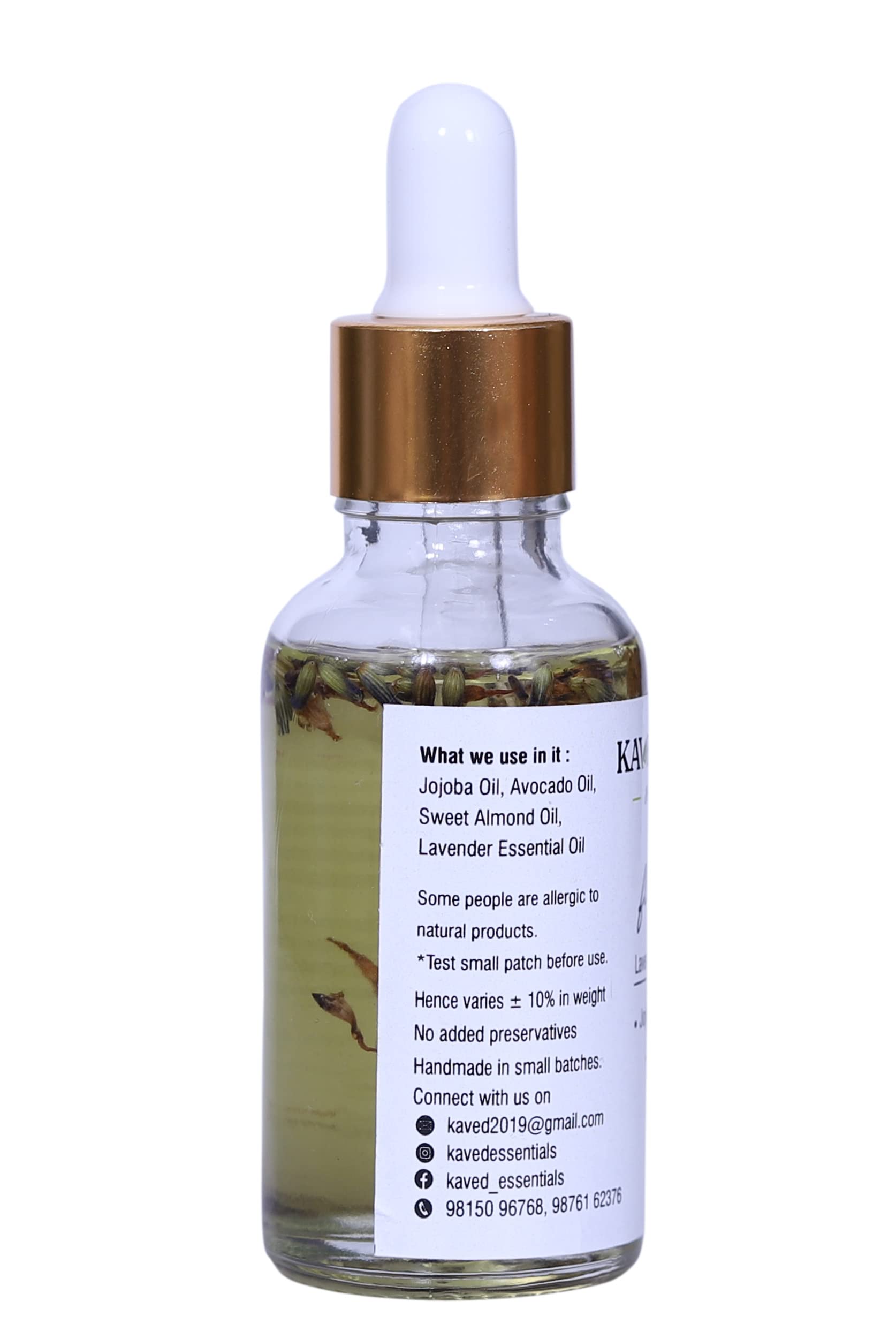Kaved Essentials Lavender Buds Infused Facial Oil with Jojoba, Avocado & Sweet Almond Oil - Hydrating & Soothing for Dry & Sensitive Skin - Perfect for Nighttime Skincare & Relaxation