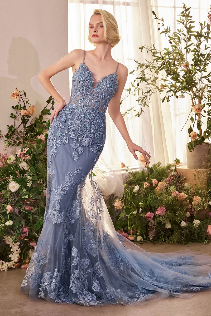Elegant A1421 Foliage Beaded Lace Mermaid Gown by Andrea & Leo - Perfect for Weddings, Proms & Formal Evening Events
