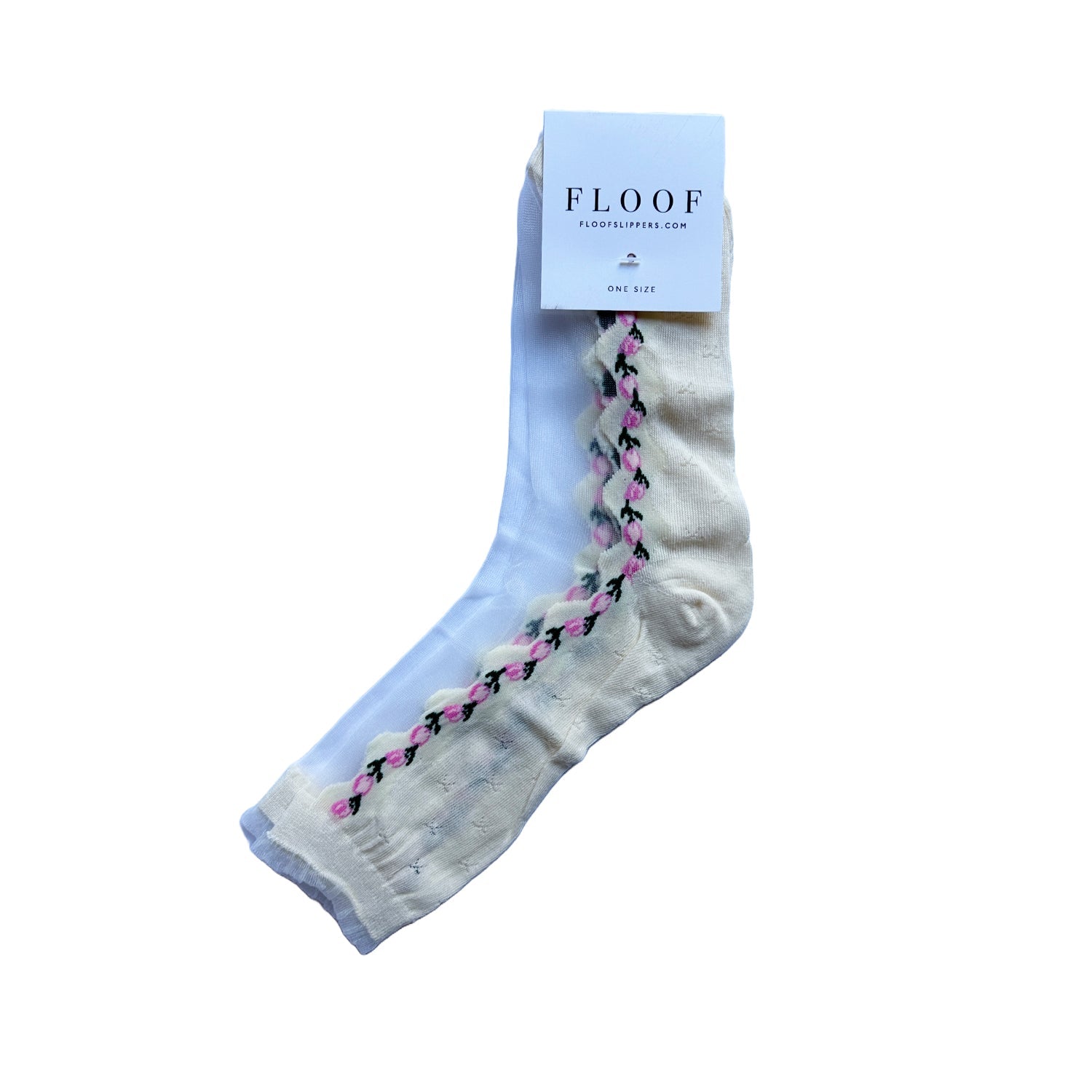 FLOOF Women's Tall Floral Mesh Socks - White Lace Knee High Stockings for Fashion Outfits & Special Occasions