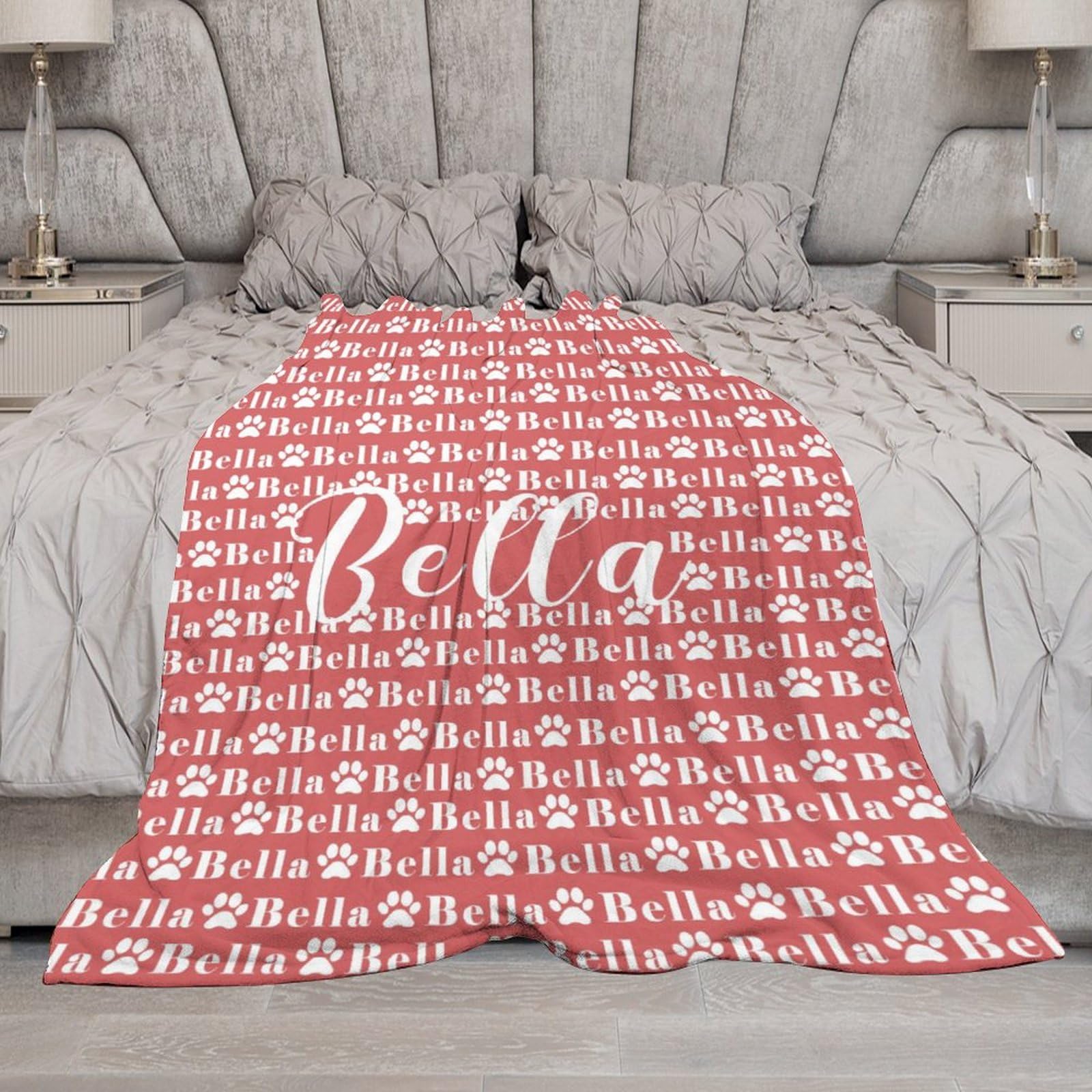 Custom Personalized Paw Print Dog Blanket with Pet's Name - Soft Fleece Throw Blanket for Small Medium Large Dogs | Memorial Gift for Dog Lovers, Pet Parents & Family | Perfect for Couch, Bed & Travel Use