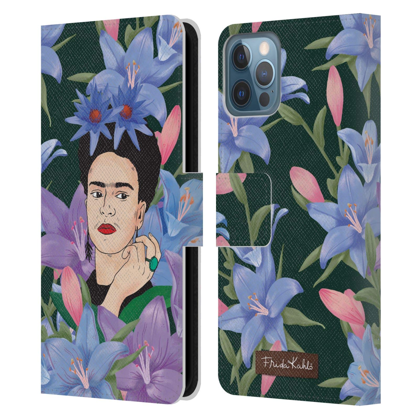 Official Frida Kahlo Lilies Portrait Leather Wallet Case for iPhone 12/12 Pro - Stylish Book Cover Design with Card Slots | Perfect for Daily Use, Travel & Gift Giving