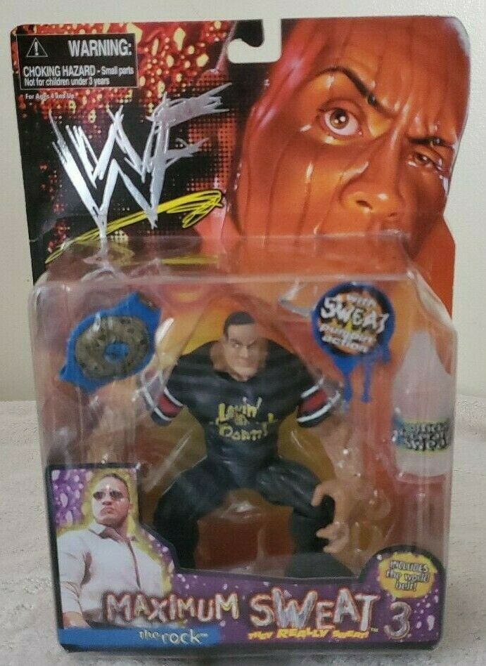1999 WWF Jakks Pacific Maximum Sweat Series 3 The Rock Wrestling Action Figure - Collectible Toy for WWE Fans, Perfect for Display & Play