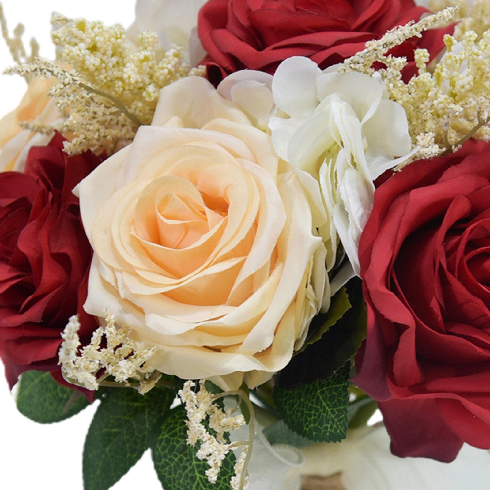 Artificial Wedding Bouquet - Bridal Silk Flower Bouquet for Bridesmaids, Church, Anniversary Decor - Red Roses for Wedding Toss, Reception & Photo Backdrop
