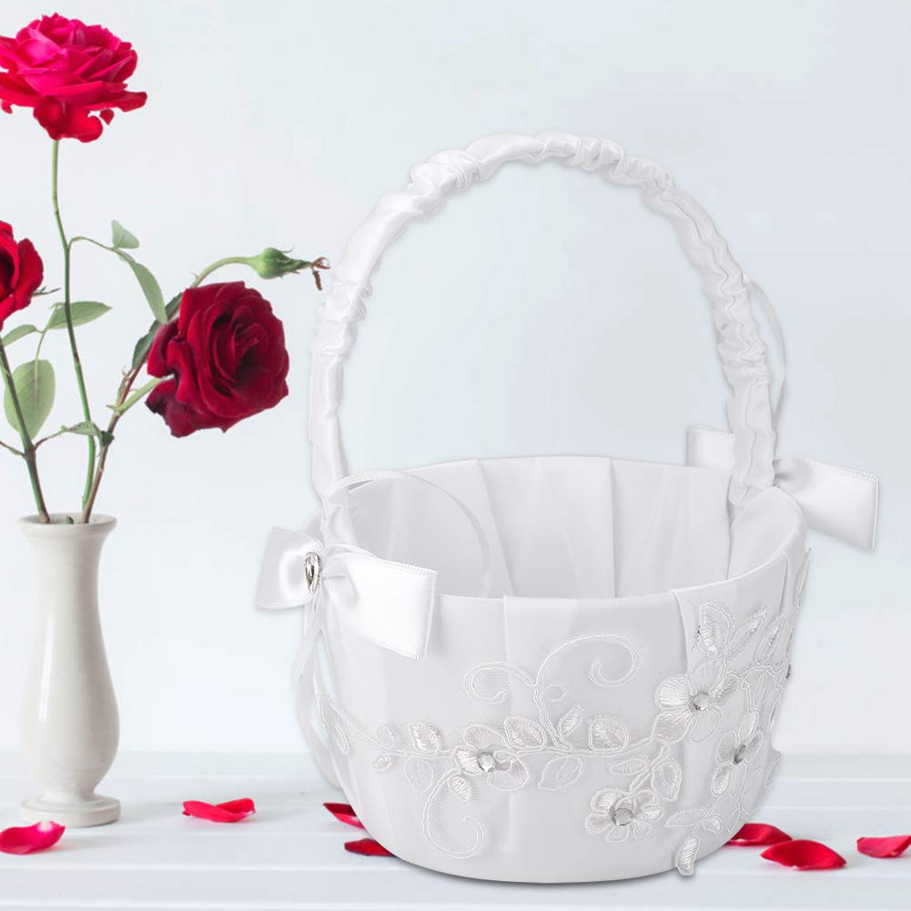 03 Elegant Wedding Flower Basket with Lace & Rhinestone Decor - Photography Prop, Bridal Bouquet Holder, Ceremony Decoration - Perfect for Weddings, Photo Shoots, and Gift Presentations