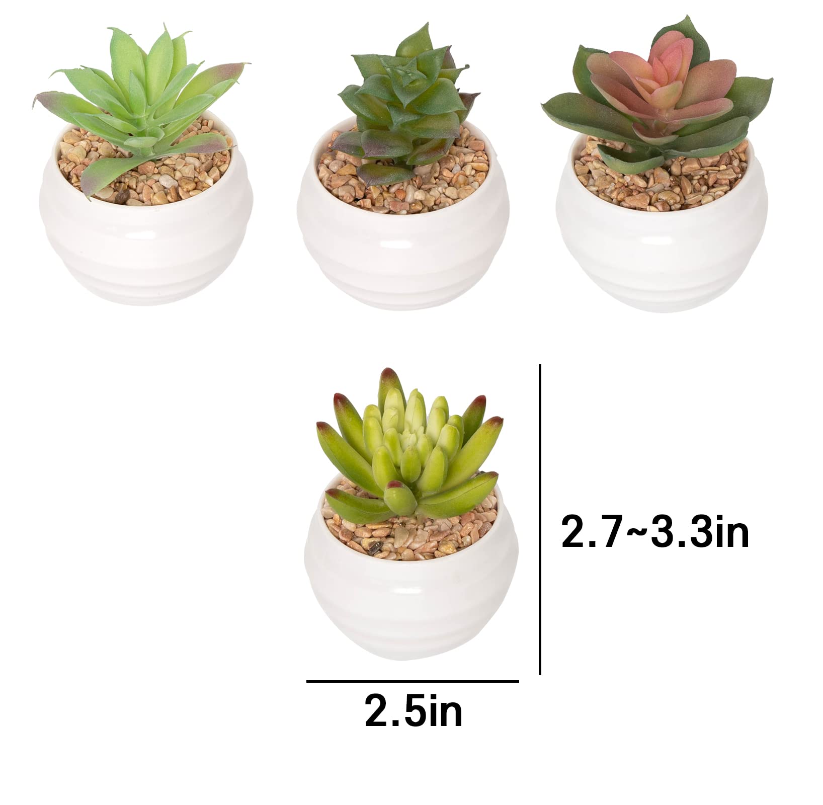 Premium Artificial Succulent Plants in Pots - Set of 4 Fake Cacti & Faux Succulents for Home, Office & Indoor Decor - Low Maintenance Desk Plants for Living Room, Bathroom & Workspace Decorations