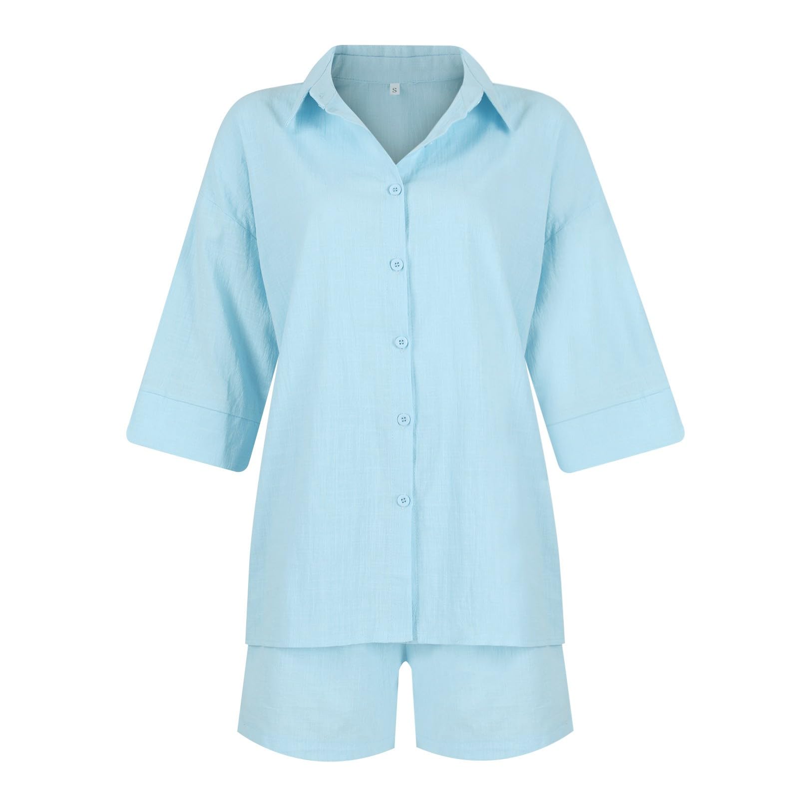 Women's Summer Two Piece Outfits - Short Sleeve Button Down Top & Shorts Set | Casual Lounge Wear, Beach Vacation Outfits, Poolside Coverup, Weekend Brunch Attire