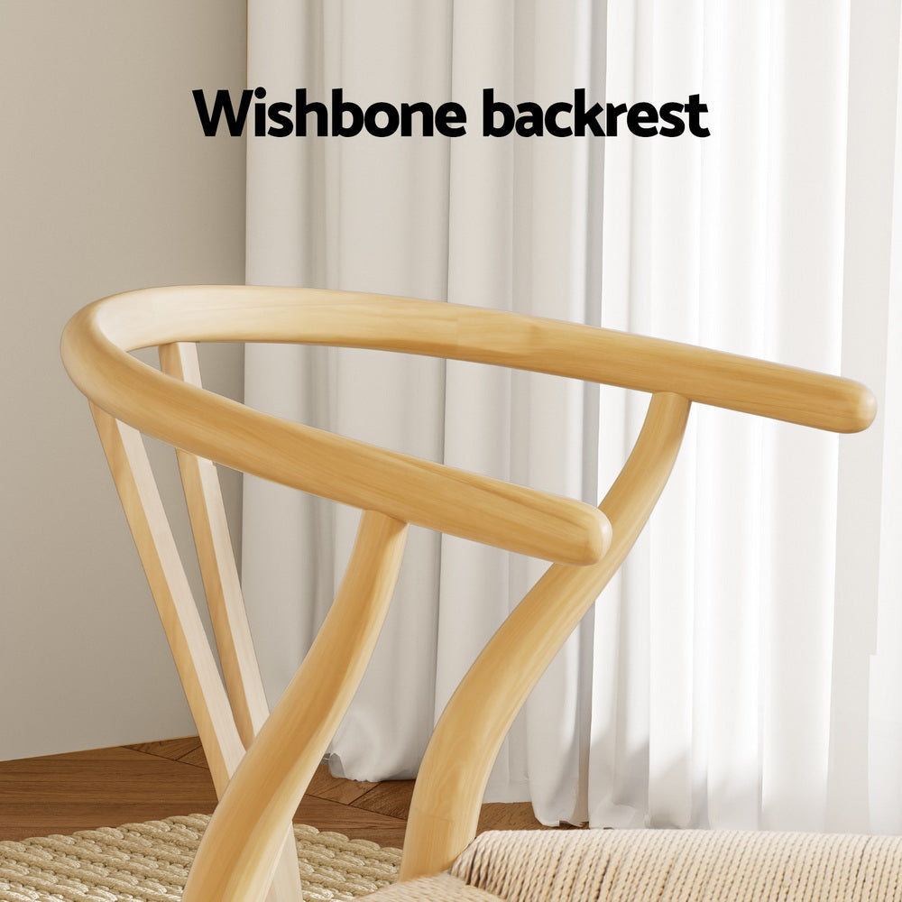 2 Pack Artiss Dining Chairs - Wooden Frame with Rattan Seat & Wishbone Back Design - Perfect for Kitchen, Dining Room, and Patio Furniture