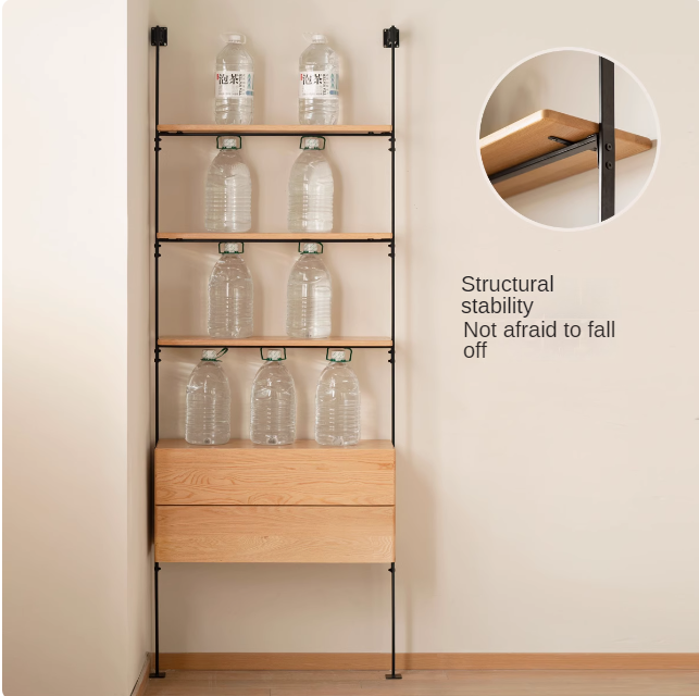 Solid Oak Wood Industrial Style Multi-Tier Storage Shelf - Perfect for Home Office, Garage & Living Room Organization