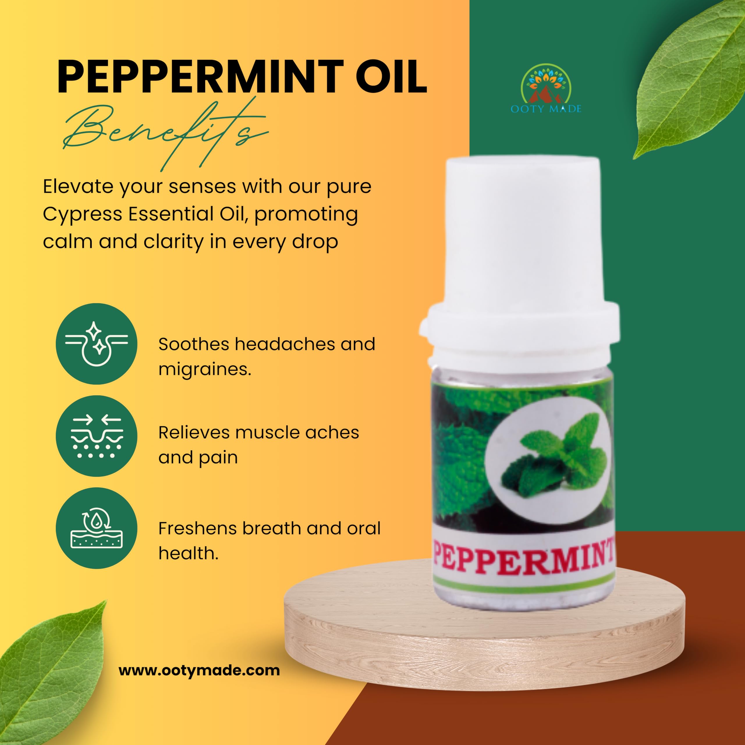 OotyMade.com Pure Nilgiris Peppermint Essential Oil – 10ml | Organic Hair Growth & Hair Fall Control | Skin Care & Aromatherapy | Natural Stress Relief | Perfect for Diffusers, Massage & DIY Beauty Products