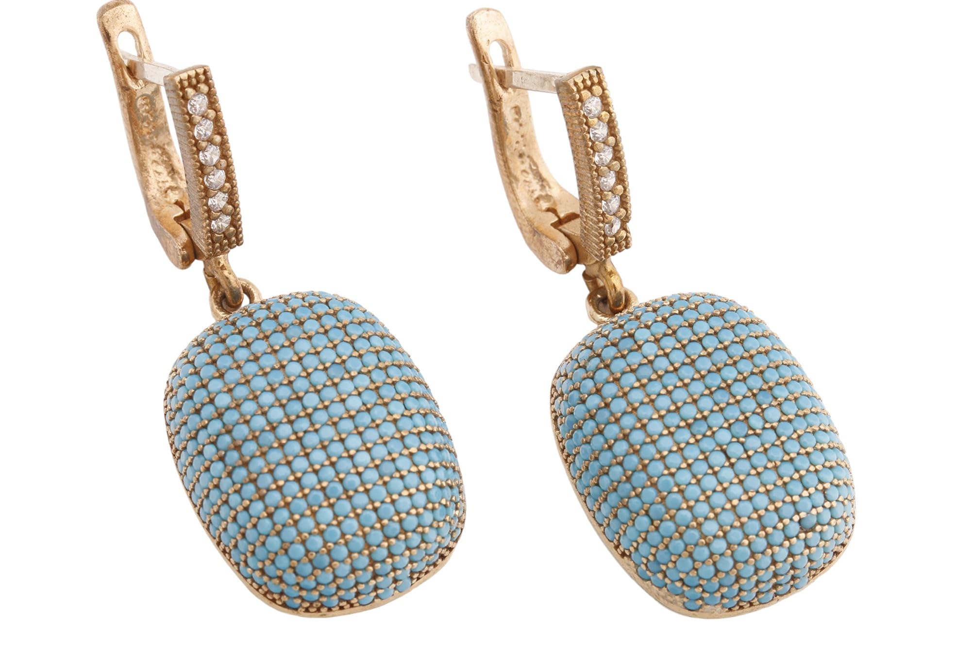 Handmade Turkish Jewelry - 925 Sterling Silver Turquoise Zircon Drop Earrings with Round Cut Stones | Boho Chic Accessories for Women, Perfect for Weddings & Special Occasions