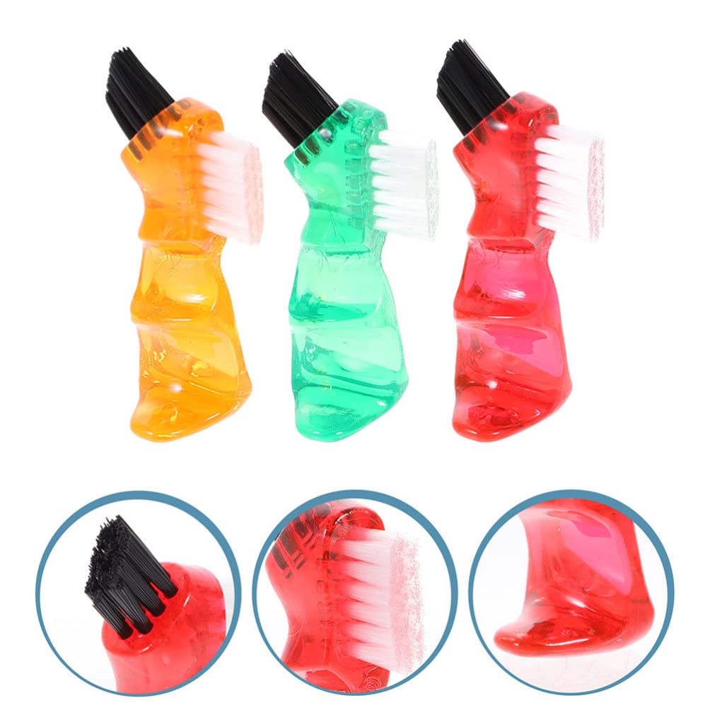 GLEAVI 3-Pack Dual Head Denture Toothbrush - Hard Bristles for Deep Cleaning - Portable False Teeth Cleaner (Orange, Red, Green) | Perfect for Travel, Home & Daily Denture Care