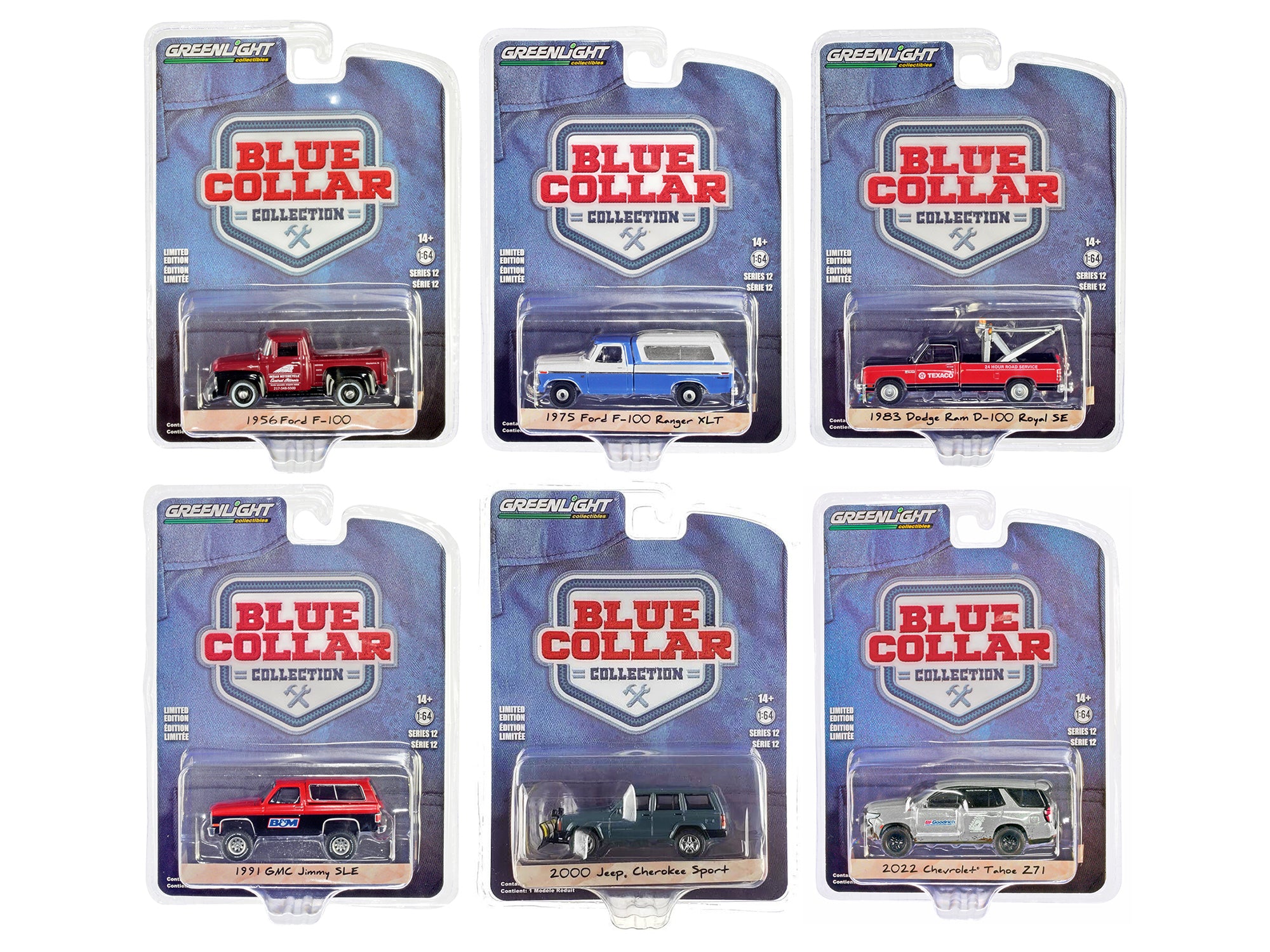 Greenlight Blue Collar Collection - Set of 6 Diecast Model Cars 1/64 Scale for Collectors & Display | Perfect for Car Enthusiasts, Office Decor & Gift Giving