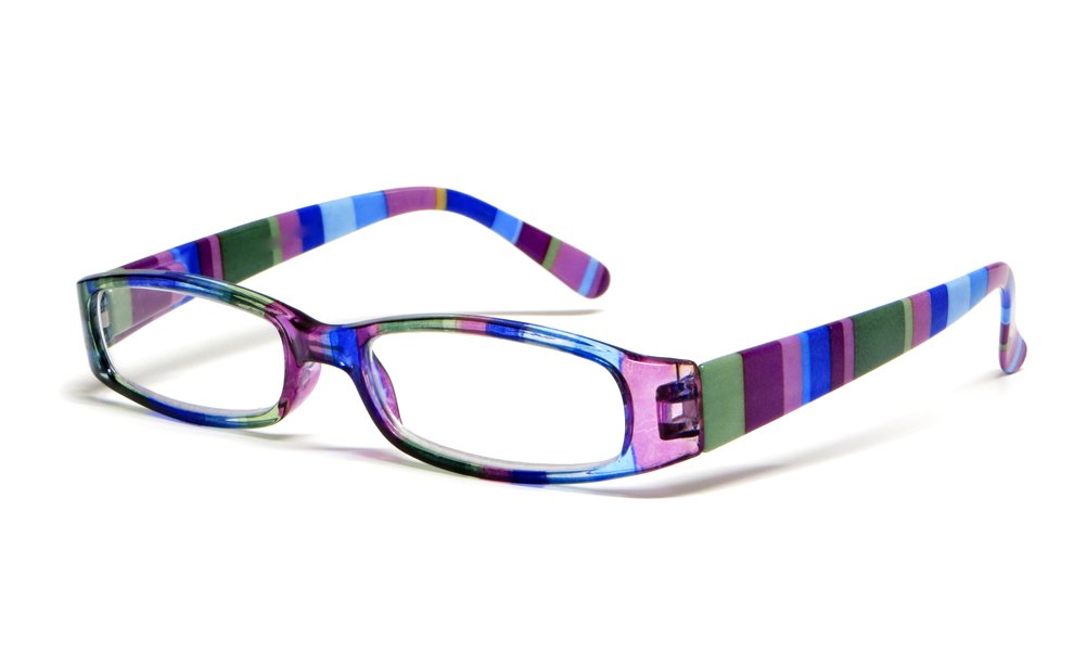 Calabria R576 Women's Colorful Striped Reading Glasses - Lightweight & Comfortable with Soft Slip Case - Perfect for Reading, Working & Daily Use