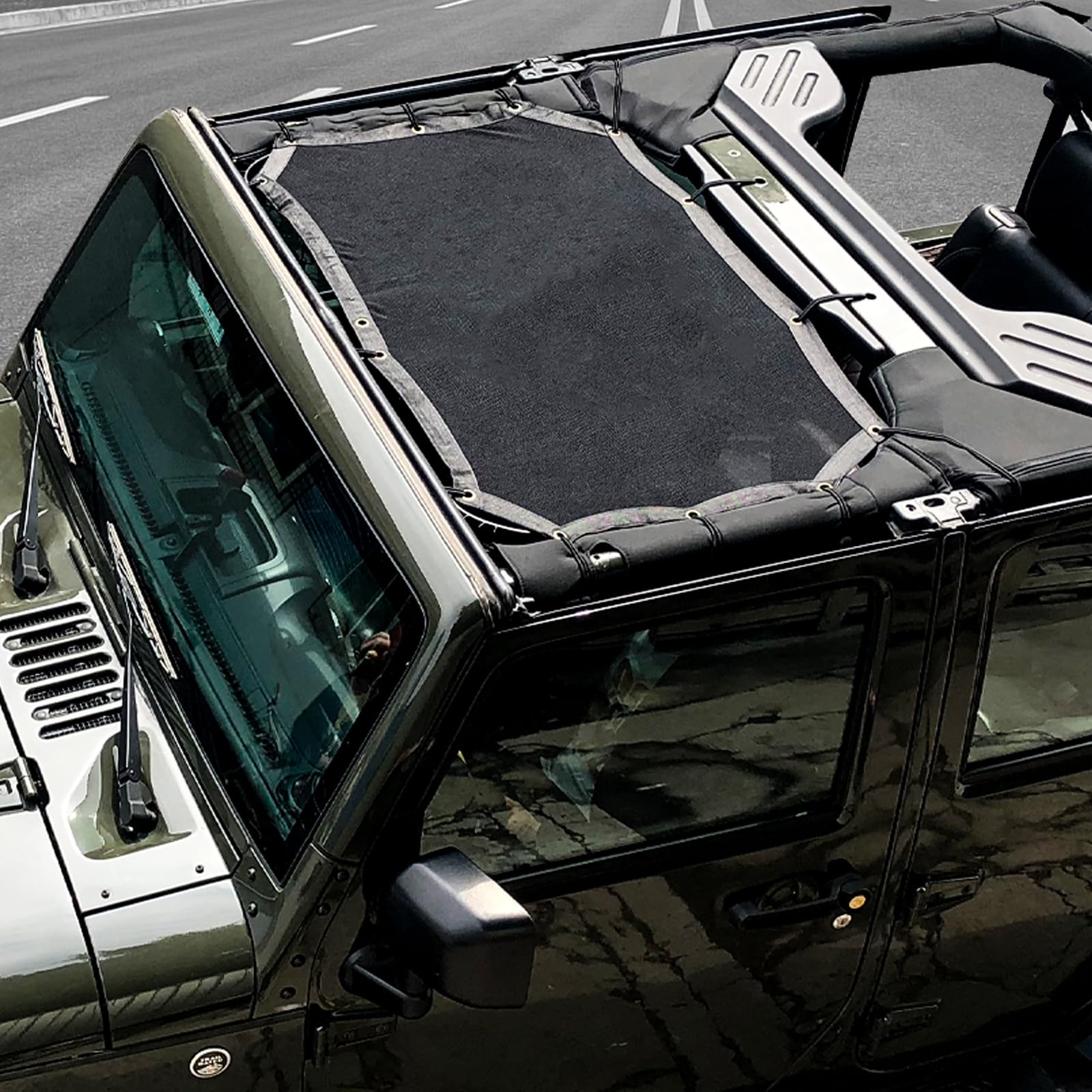 Jeep Wrangler JK Sunshade Top - Mesh Bikini Top for 2/4 Door Soft/Hard Top - UV Protection & Wind Shield - Perfect for Off-Roading & Summer Driving