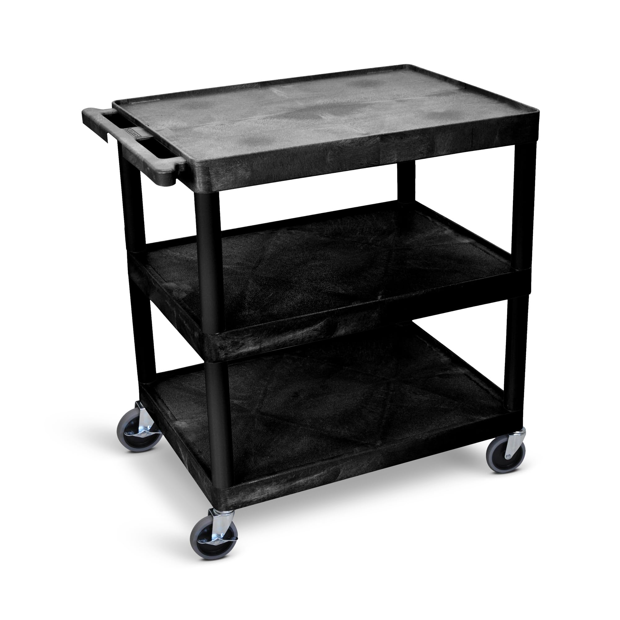 LUXOR HE40-B Heavy Duty Utility Cart with 3 Shelves - Durable Structural Foam Plastic for Warehouse, Kitchen, or Office Organization