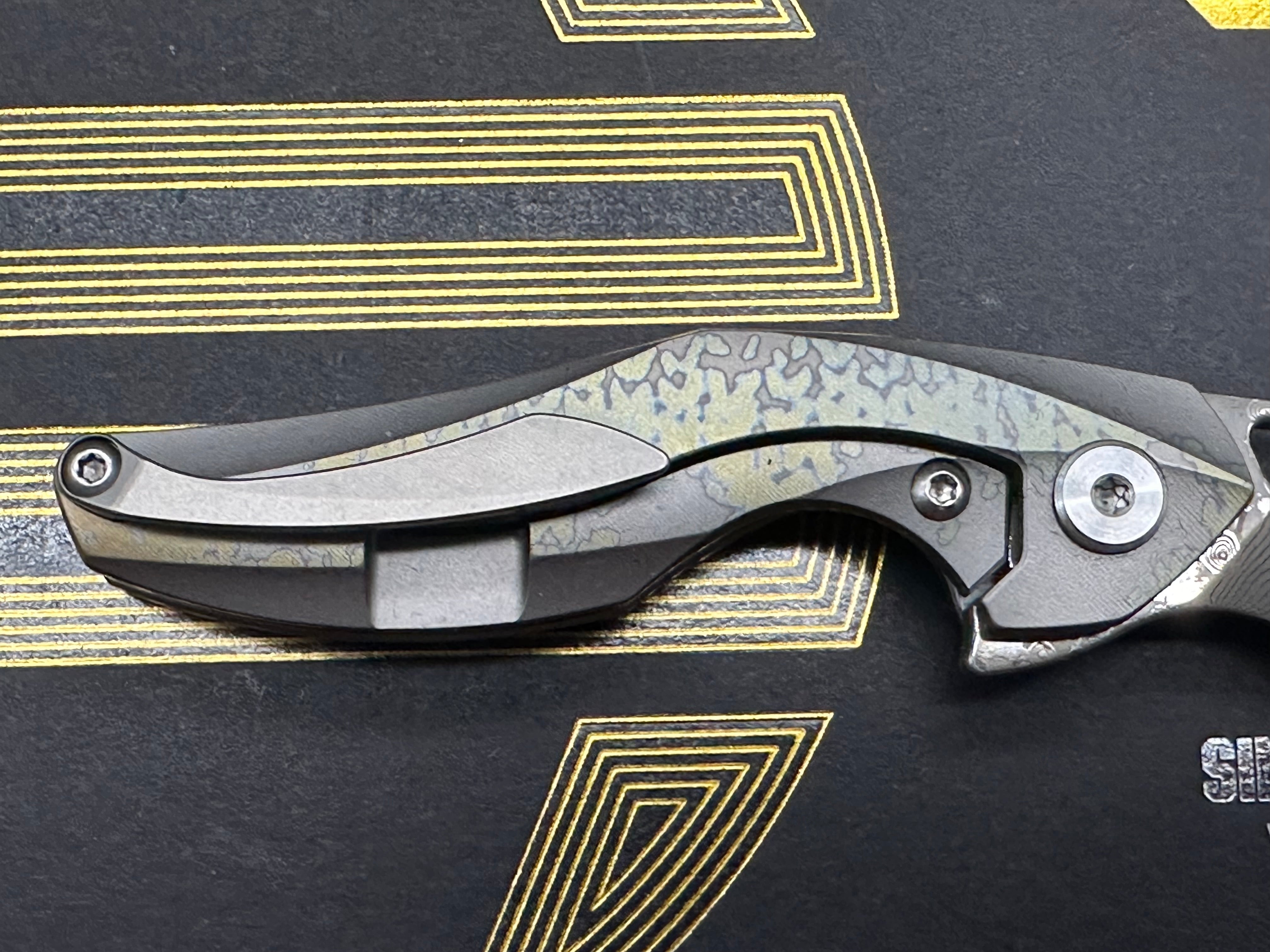Bestech Isham Reticulan Frame Lock Folding Knife - Titanium Handle with Damascus Steel Blade - EDC Pocket Knife for Outdoor, Camping & Everyday Carry