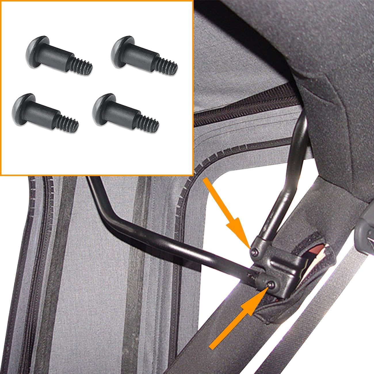 Jeep Wrangler TJ JK Soft Top Mounting Screws & Bolts Kit (1997-2018) - 4 Pack Roll Bar to Frame Hardware for Secure Soft Top Installation - Perfect for Off-Roading & Jeep Modifications