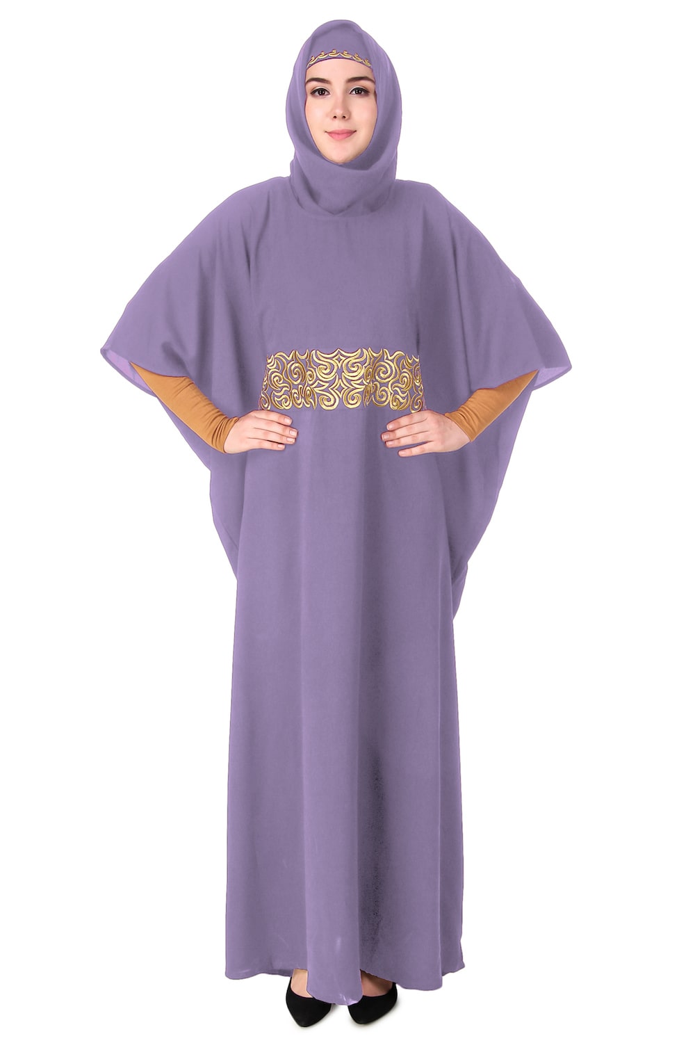 Handmade Gold Embroidered Waist Accent Kaftan Dress - Elegant Beach Cover Up & Boho Chic Homewear for Women