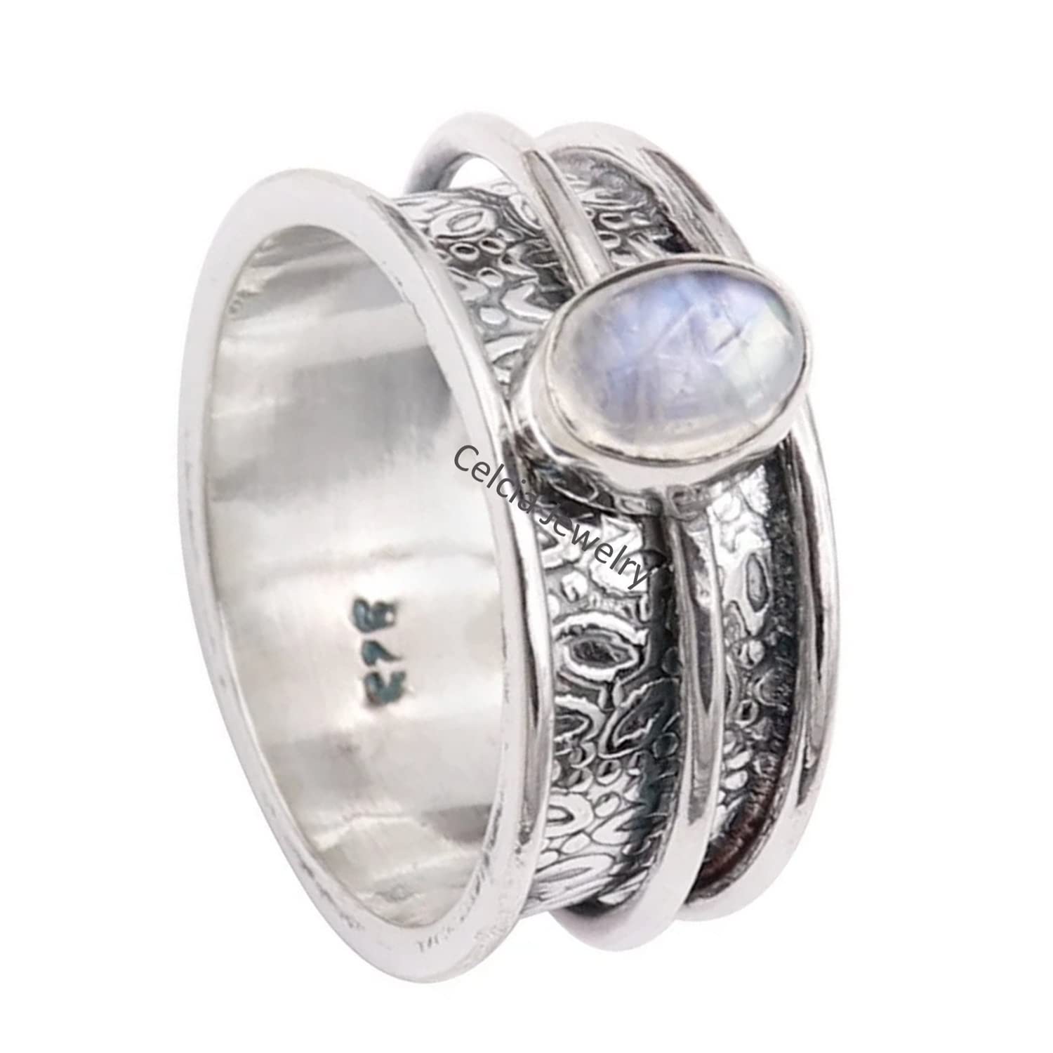 Natural Rainbow Moonstone Gemstone Handmade Vintage Spinner Meditation Ring - 925 Sterling Silver Statement Jewelry, June Birthstone Gift for Women (Size 7) - Perfect for Yoga, Mindfulness & Spiritual Healing
