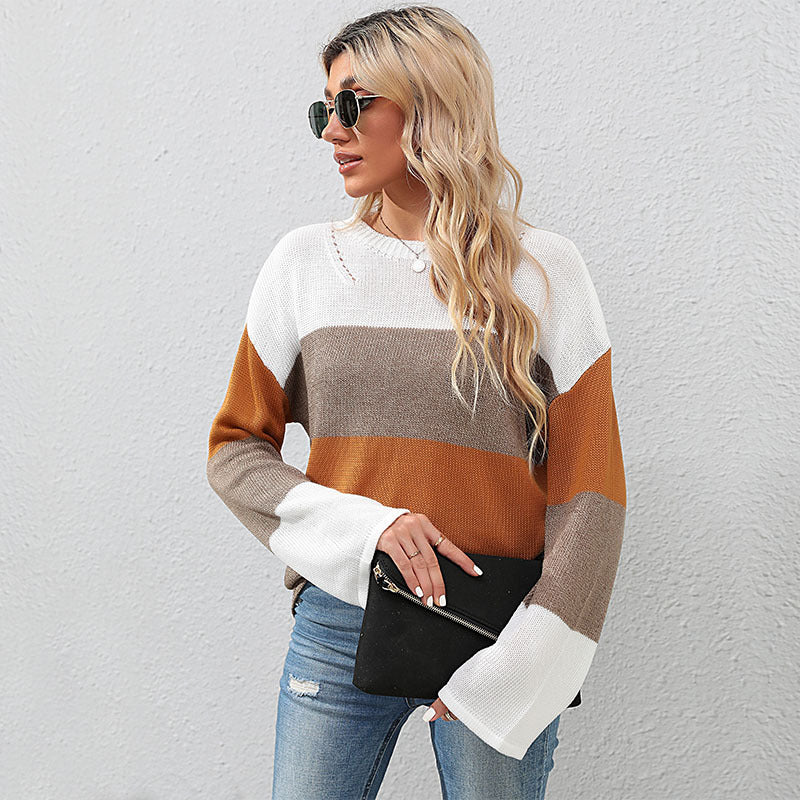 LOVEVOP Women's Striped Knit Sweater - Casual Crew Neck Loose Fit Color Block Pullover for Fall Winter 2025 | Perfect for Office, Travel & Cozy Outfits