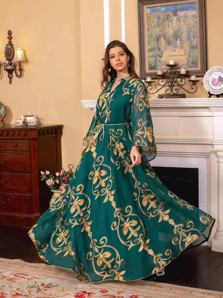 Elegant Eid Dress for Women - Doris Embroidery Kaftan Caftan Dress | Muslim Holiday Outfit, Summer Beach Cover Up, Party Wear, Special Occasion Fashion
