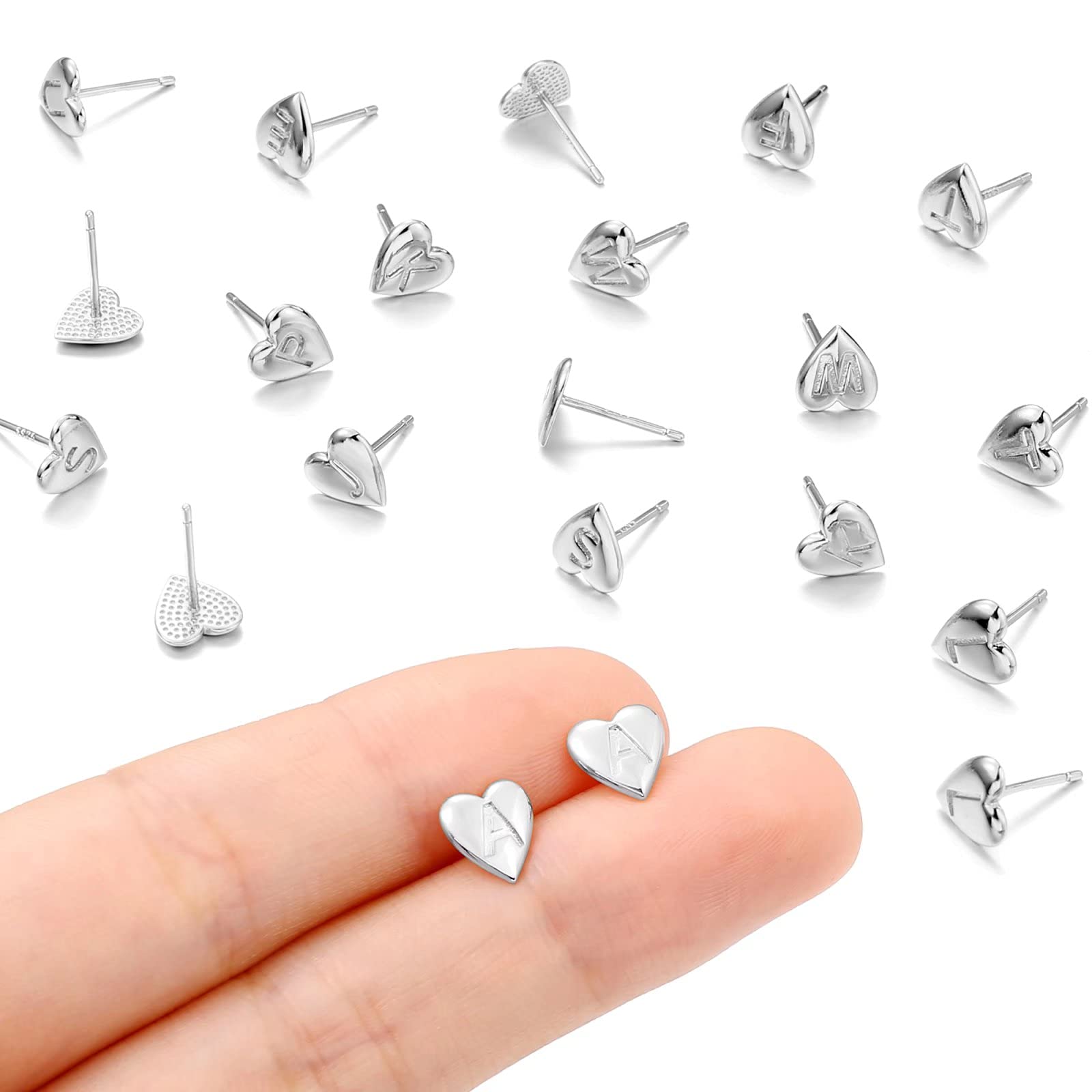 Heart Initial Stud Earrings for Women & Girls - 925 Sterling Silver 14K Gold Plated Hypoallergenic Dainty Letter Earrings - Perfect Gift for Sensitive Ears, Everyday Wear, Birthdays & Special Occasions