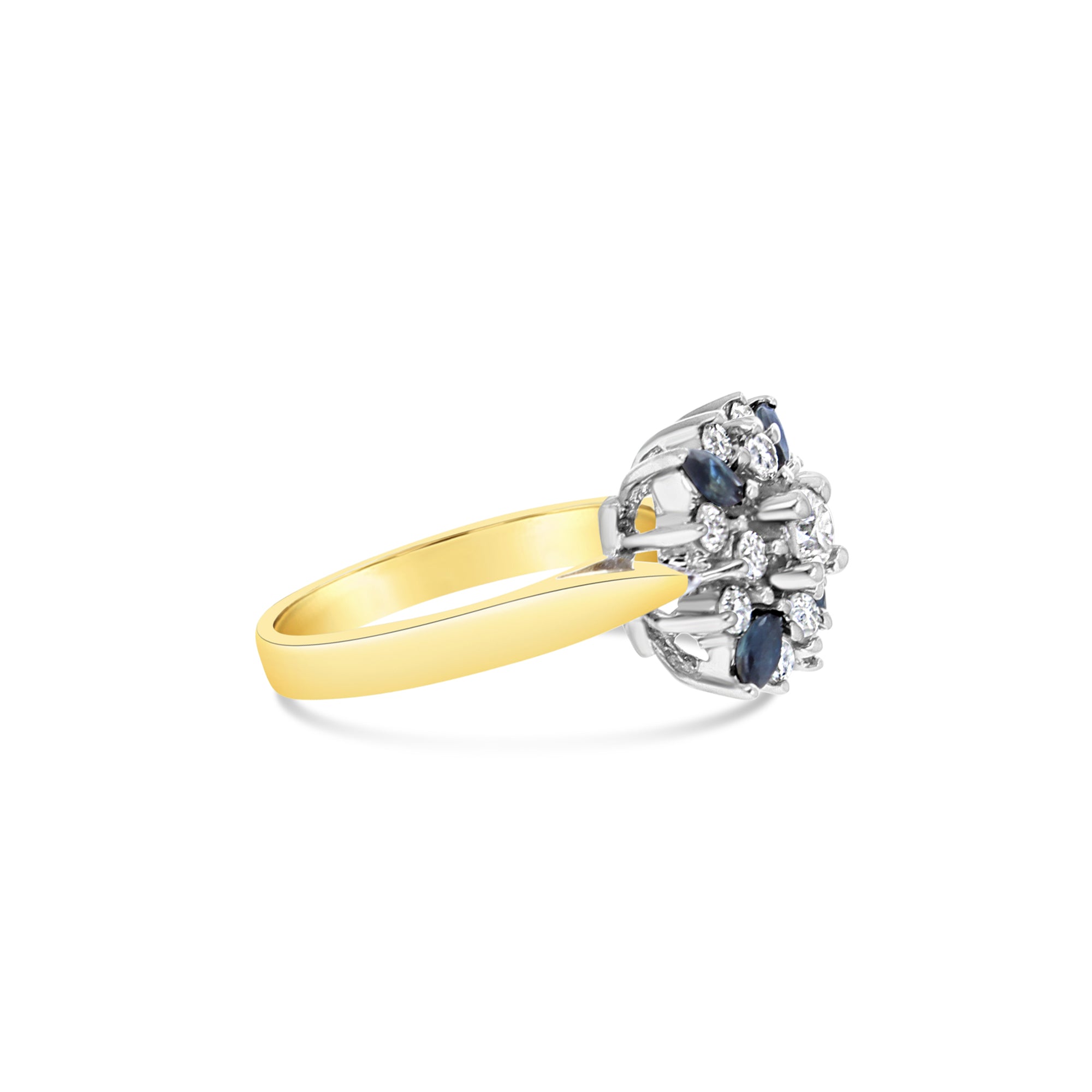 Diamond & Sapphire Flower Ring .75cttw 14K Yellow Gold - Elegant Jewelry for Women, Perfect for Weddings, Anniversaries & Special Occasions