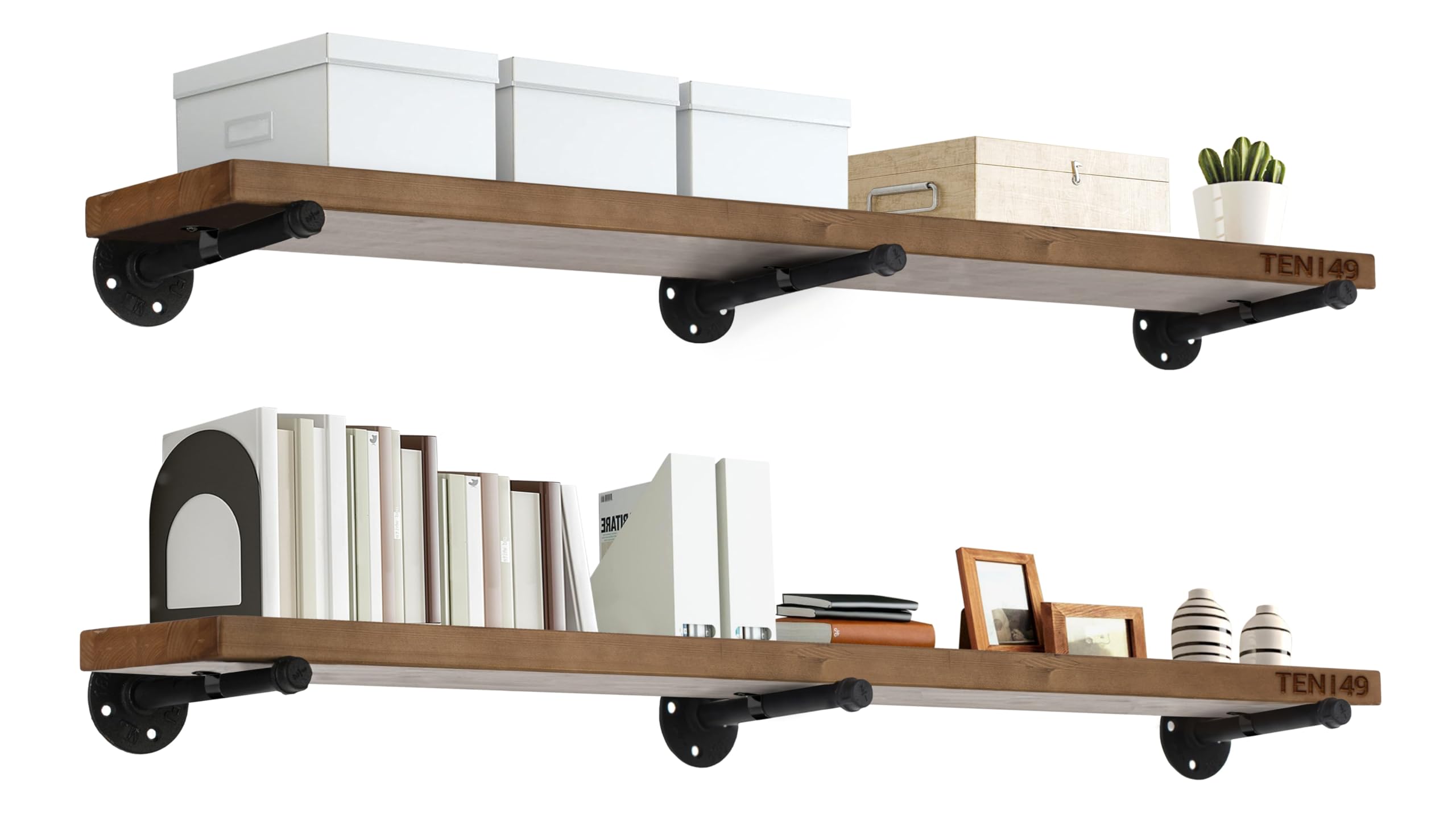 Industrial Pipe Wood Wall Shelf - 48