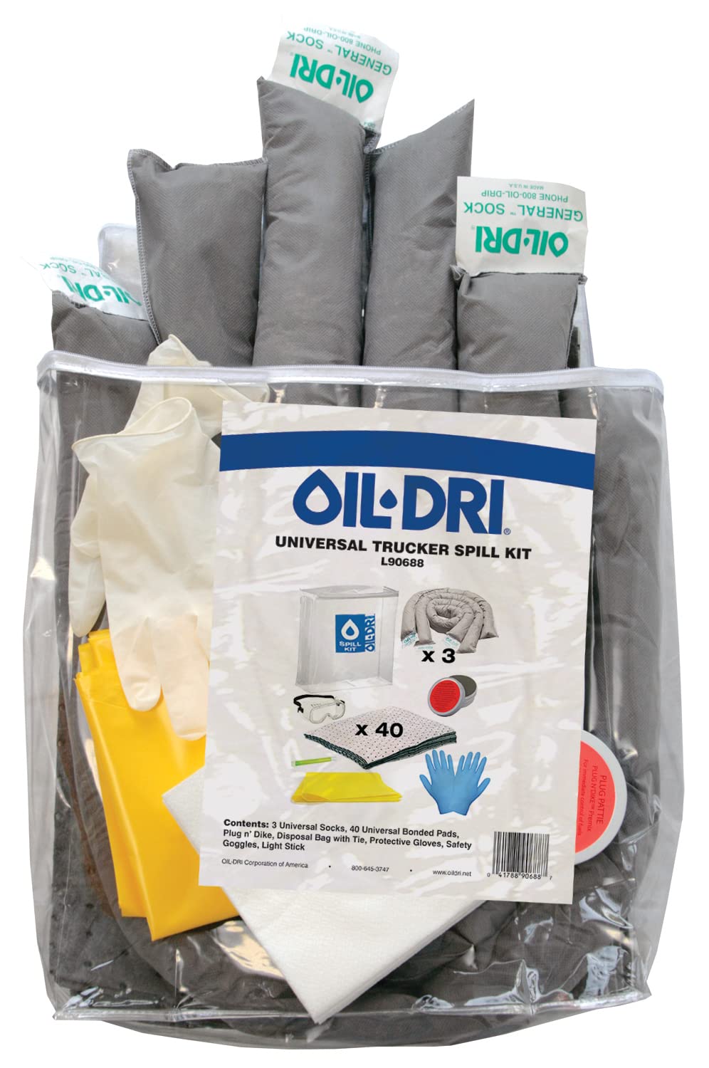Oil-Dri L90688 Trucker Universal Spill Kit - Absorbent Pads & Socks for Oil, Chemical & Fuel Spills - Ideal for Garages, Workshops & Industrial Use