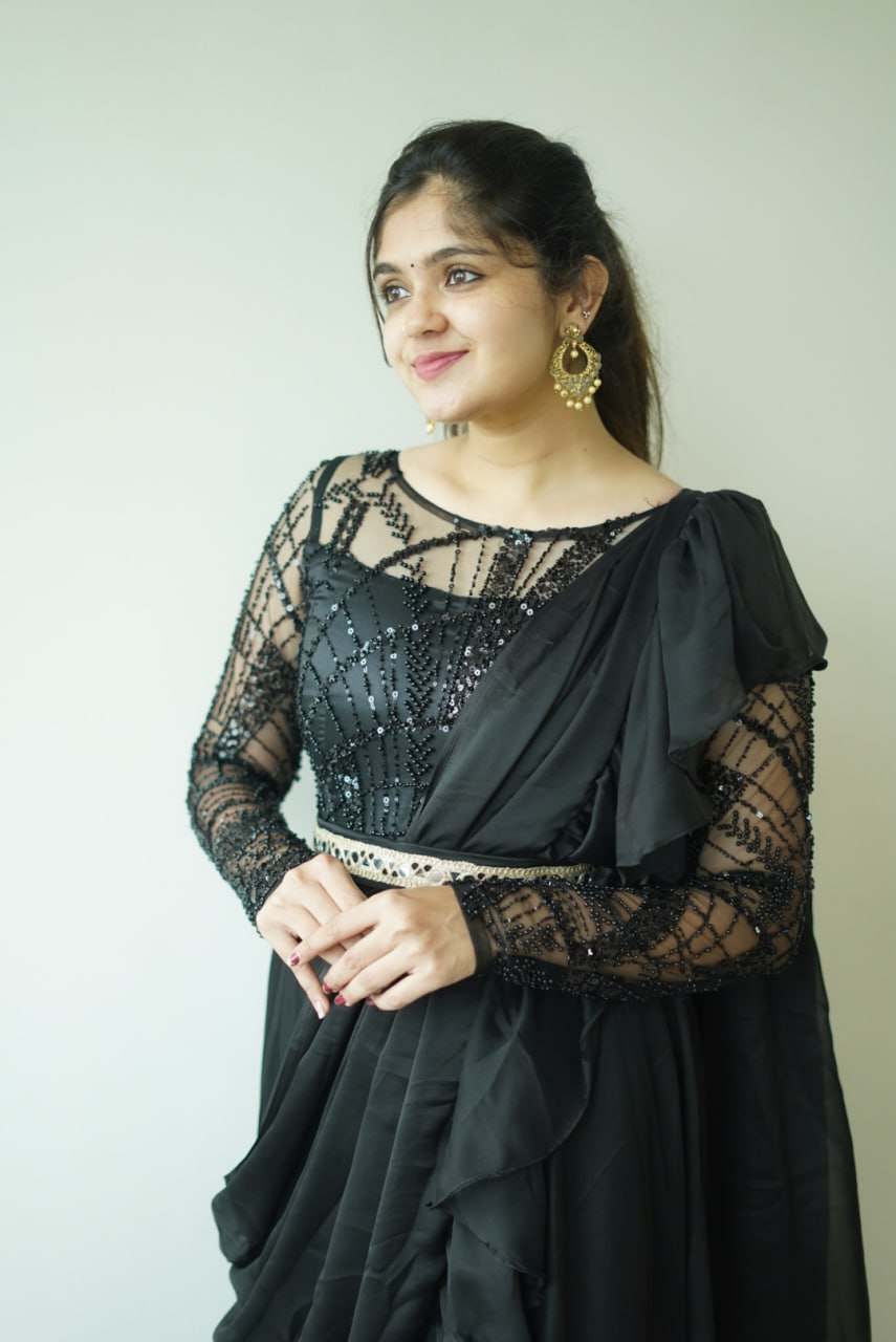 DD534 Black Rose Designer Ruffled Gown - Elegant Evening Dress for Prom, Wedding & Special Occasions