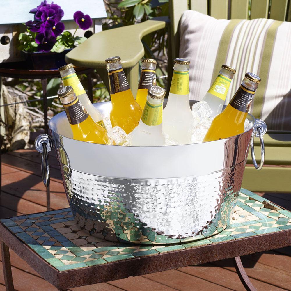 12 Quart Hammered & Polished Stainless Steel Beverage Tub - Perfect for Parties, BBQs, and Outdoor Gatherings