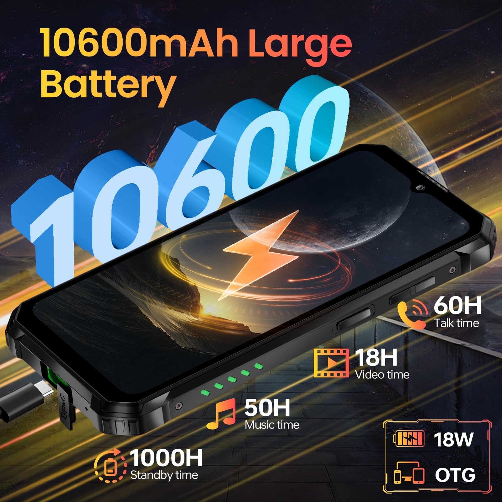 OUKITEL WP28E Rugged Smartphone - Android 14, 10600mAh Battery, 16GB RAM + 64GB/1TB Storage, 6.52