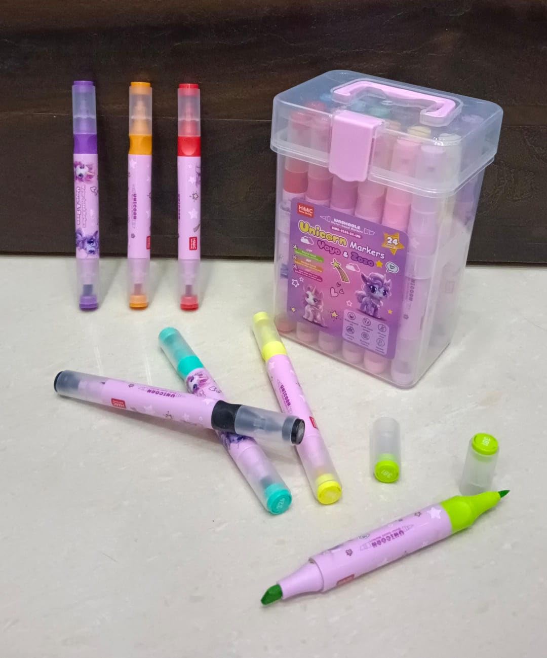 TEMSON 24-Piece Washable Watercolor Pens Set - Non-Toxic Fabric Paint Markers for Kids & Artists, DIY Coloring Kit for Costumes, Clothes, Shoes, Canvas & Sketching | Perfect for Art Projects, School Supplies & Home Crafts