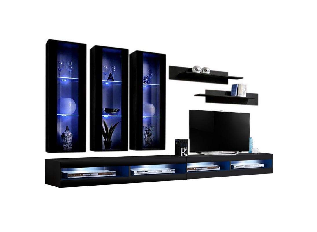 Modern Floating TV Stand with Storage & LED Lights - Wall-Mounted Entertainment Center for Bedroom & Living Room - Meble Furniture Fly E3 34