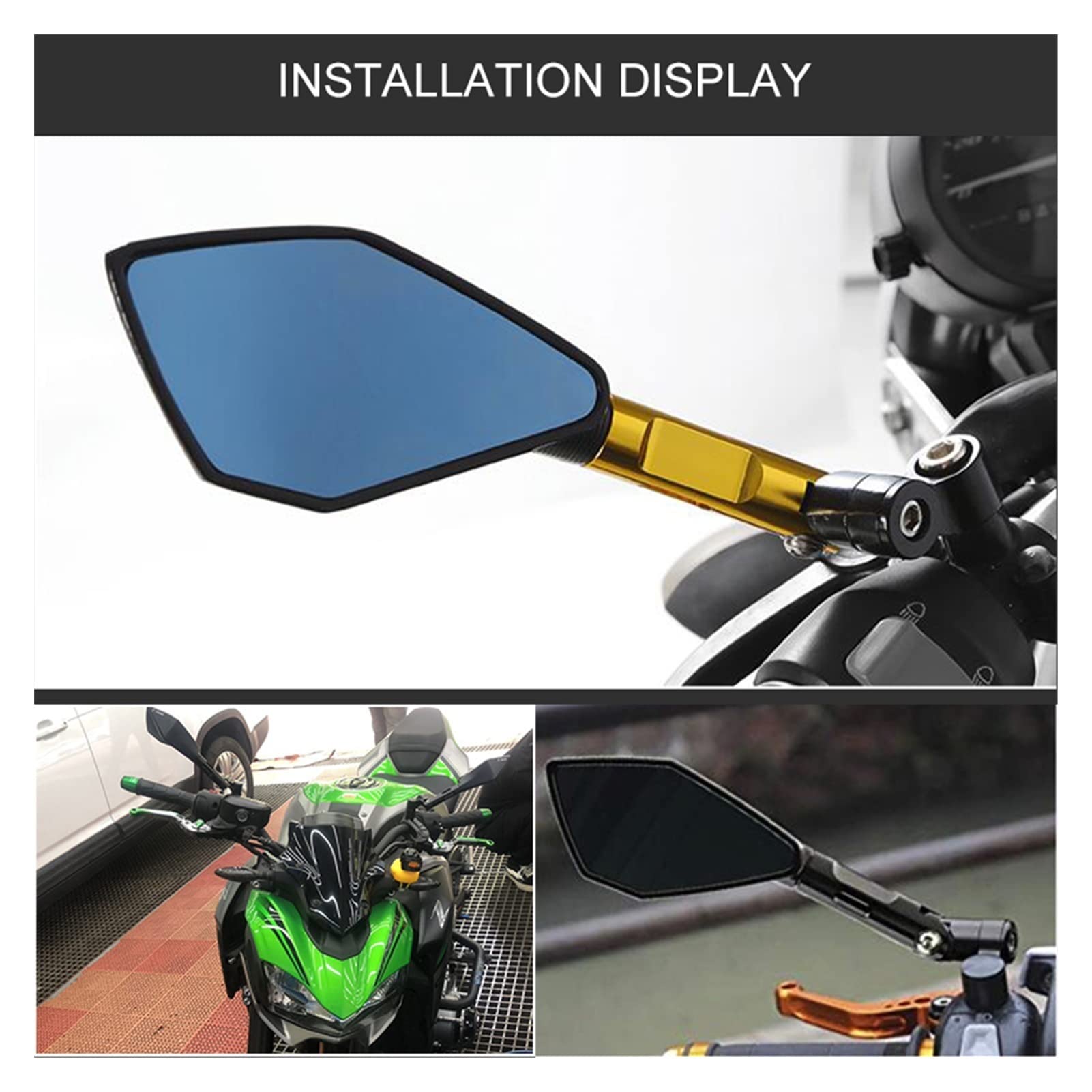 CNC 10mm Motorcycle Side Mirrors - Blue Glass Cafe Racer Rearview Mirrors for Suzuki DR200/250/350/DRZ400/650 - Perfect for Urban Commuting & Custom Bike Builds