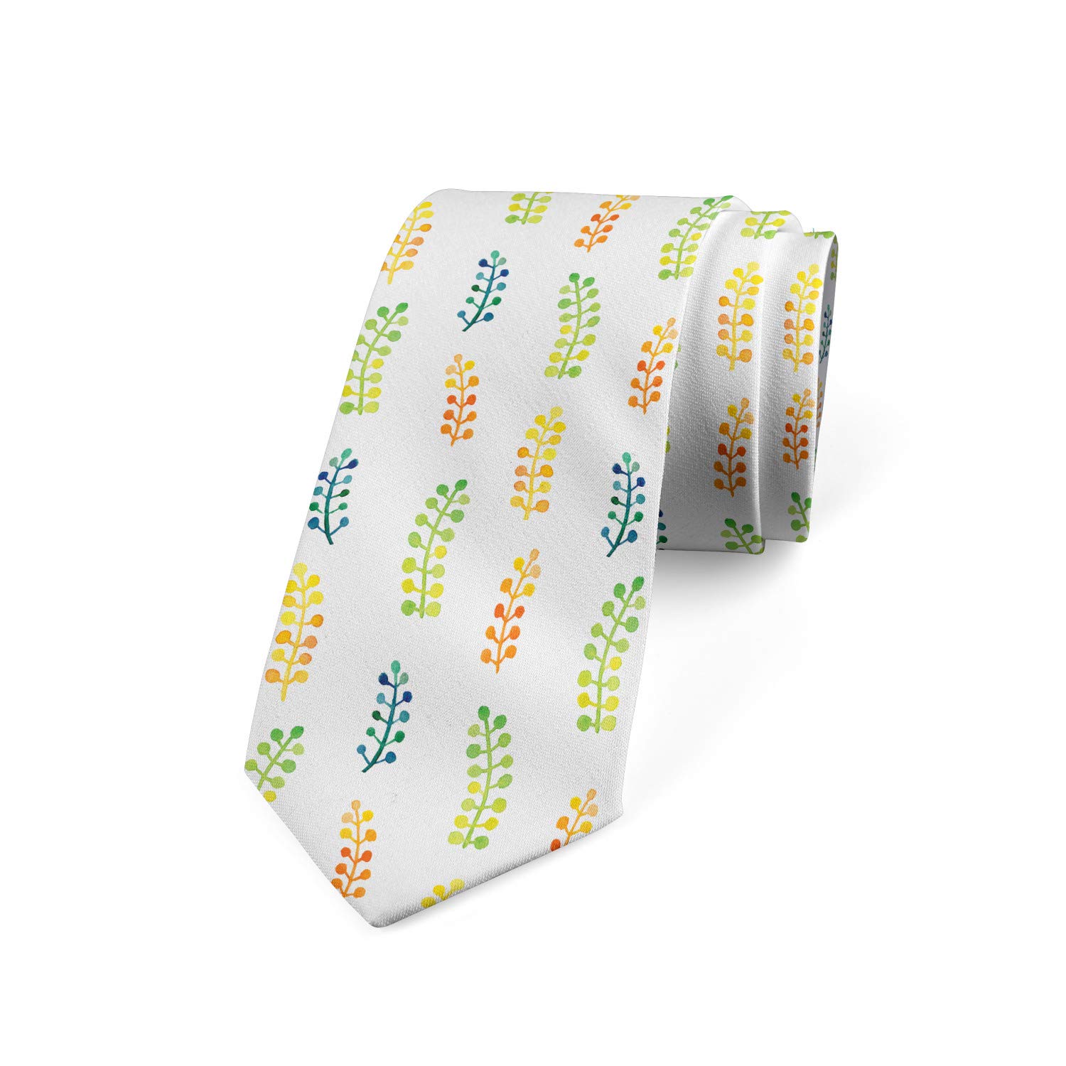 Ambesonne Men's Watercolor Foliage Pattern Necktie - 3.7