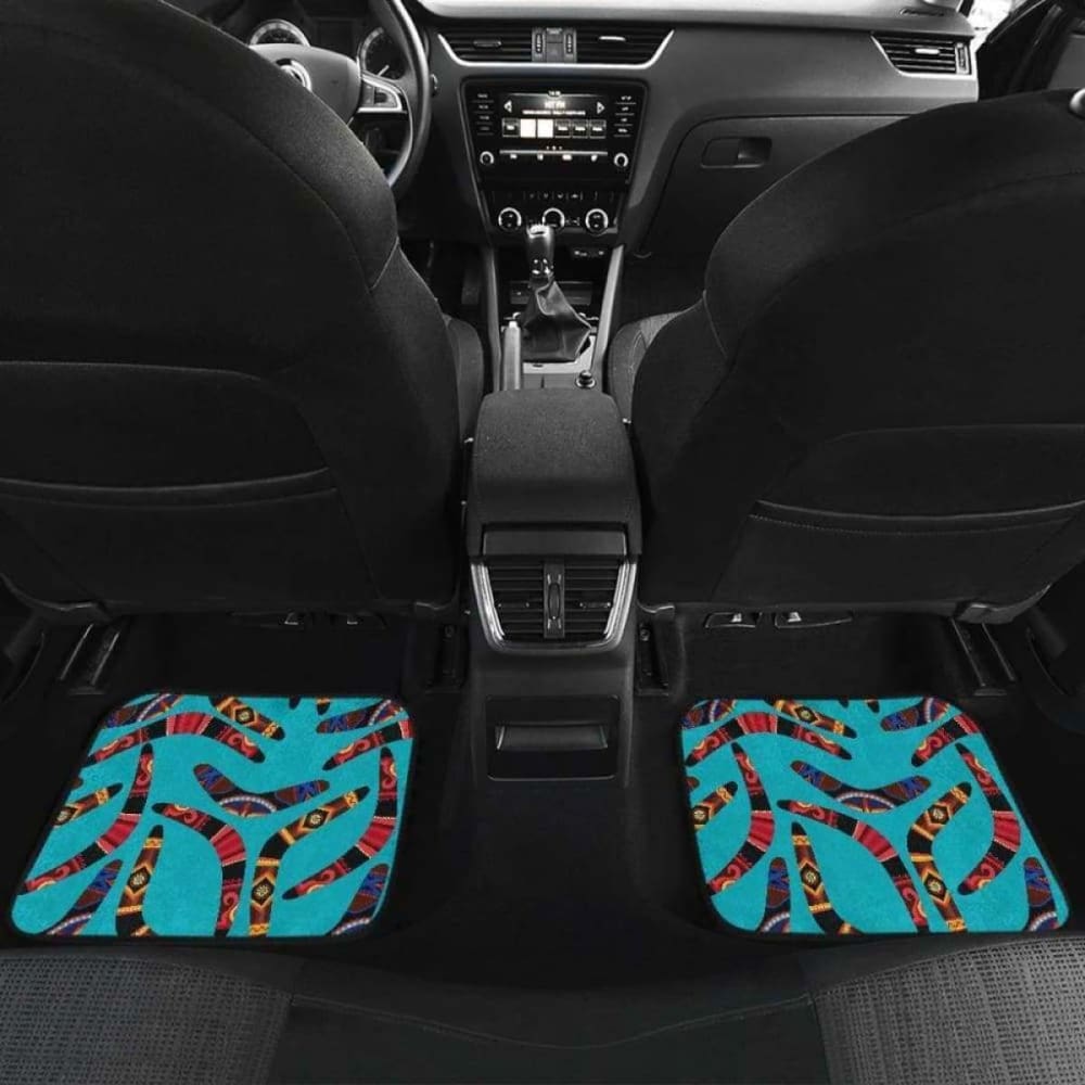 Authentic Boomerang Australian Aboriginal Car Mats - Blue Background Front & Back Design - Perfect for Jeep, SUV, and Truck Floor Protection - 174914