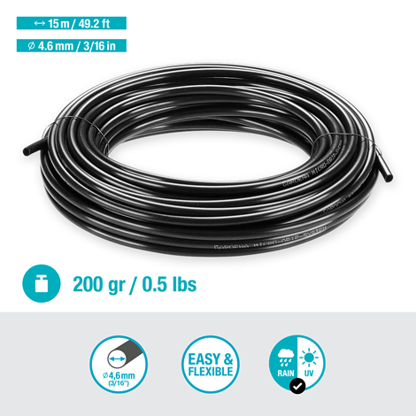 Gardena 4.6mm (3/16 Inch) Water Supply Hose Pipe - 15 Meter Durable Garden Irrigation Tubing for Lawn Sprinklers & Drip Watering Systems