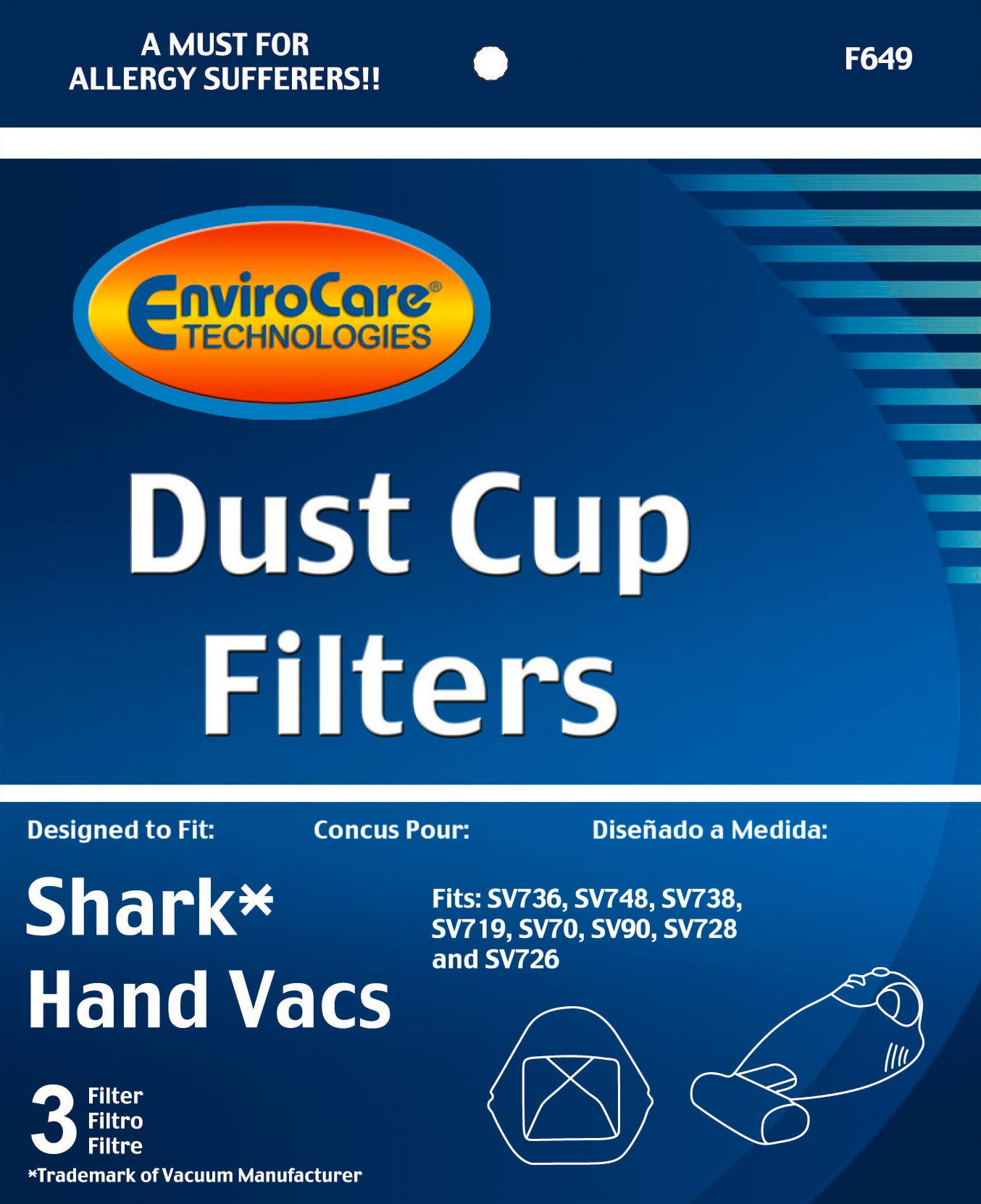 Shark Hand Vacuum Replacement Dust Cup Filters - 3 Pack | Compatible with Shark Handheld Vacuums | HEPA Filter for Dust, Pet Hair & Allergens | Ideal for Home Cleaning, Car Detailing & Quick Spills