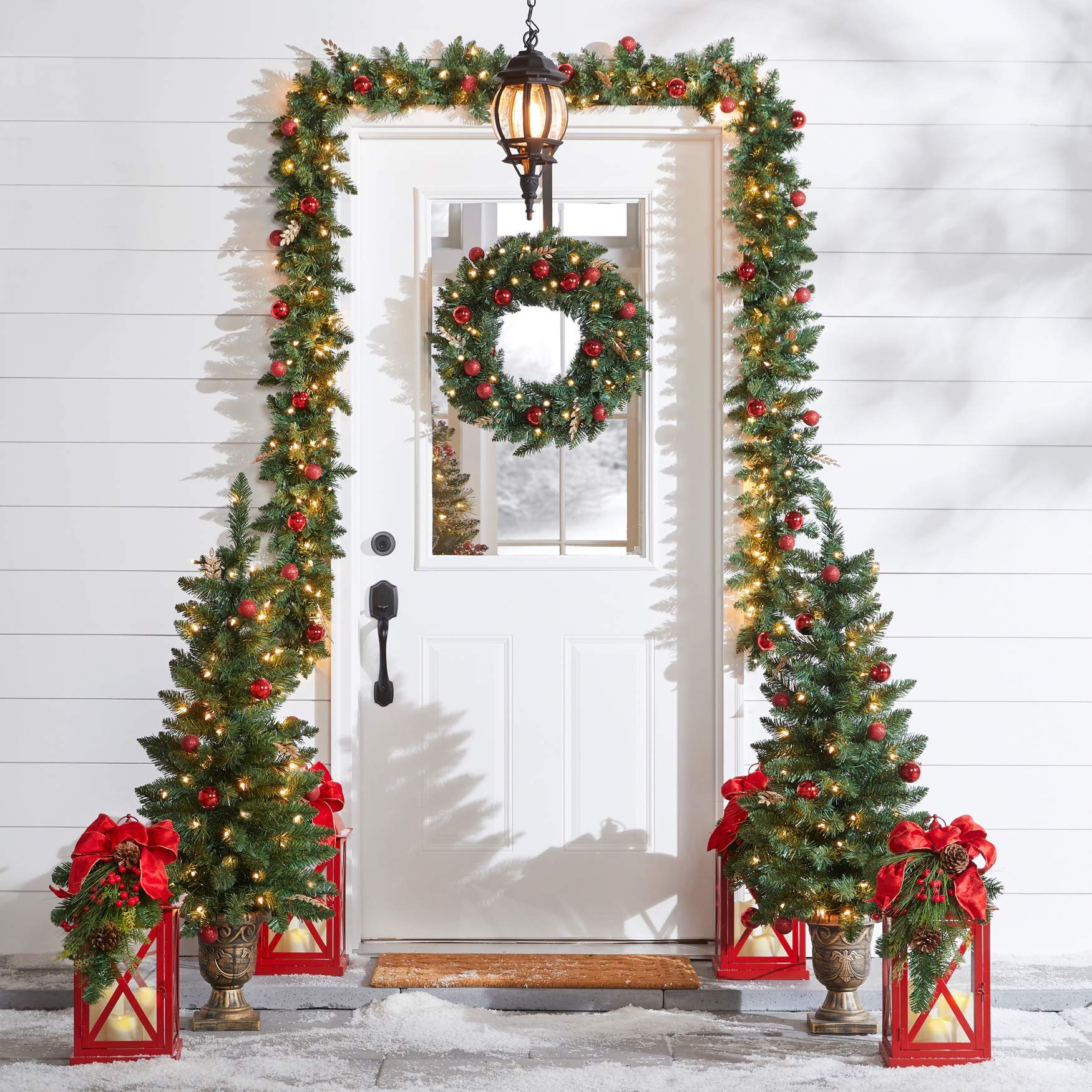 BrylaneHome 6-Piece Pre-Lit Hollis Christmas Tree Set with Warm White LED Lights - Perfect for Holiday Home Decor & Cozy Living Room Ambience