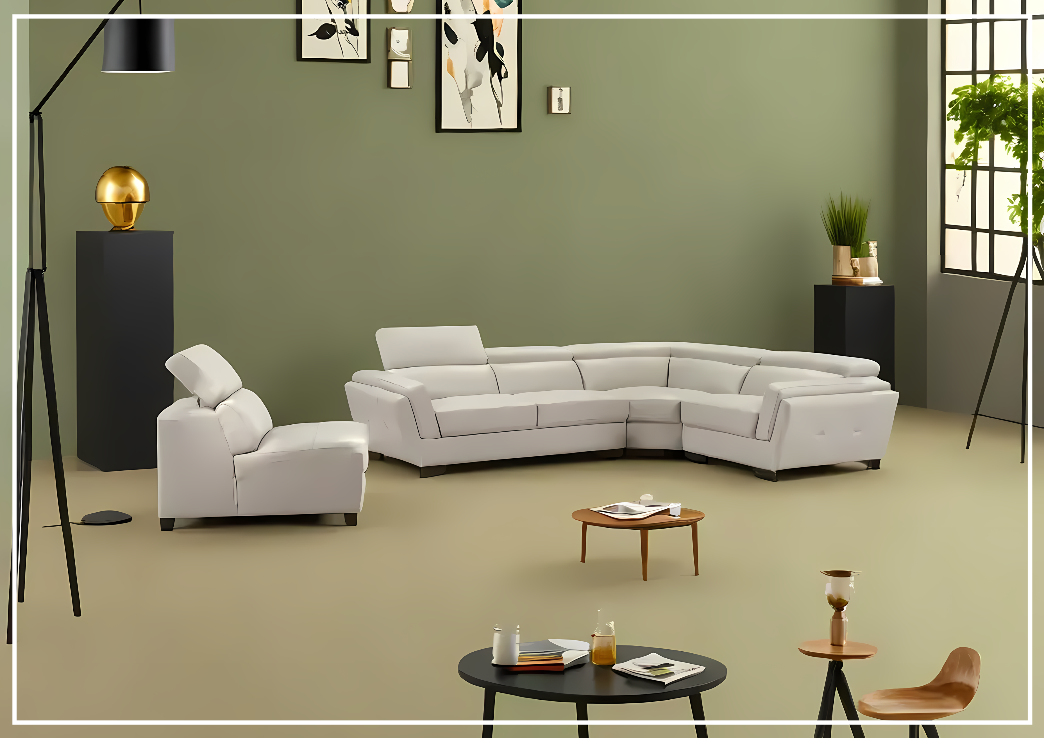 Gio Italia Adley L-Shaped Leather Sectional Sofa with Adjustable Headrests - Modern Living Room Furniture for Home Theater & Family Gatherings