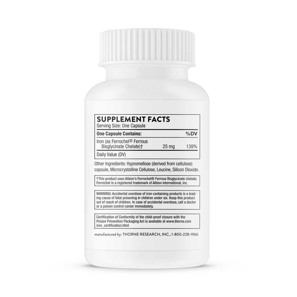 Thorne Iron Bisglycinate (M226) - High Absorption Iron Supplement for Energy & Vitality - Supports Healthy Blood & Immune System - Ideal for Athletes, Vegans & Iron Deficiency