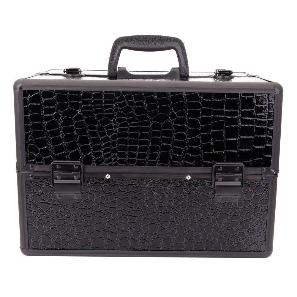 Black Aluminum 4-in-1 Rolling Makeup Trolley Case - Professional Salon Cosmetic Organizer with Drawers for Makeup Storage | Perfect for Beauty Salons, Mobile Artists & Home Vanity Organization