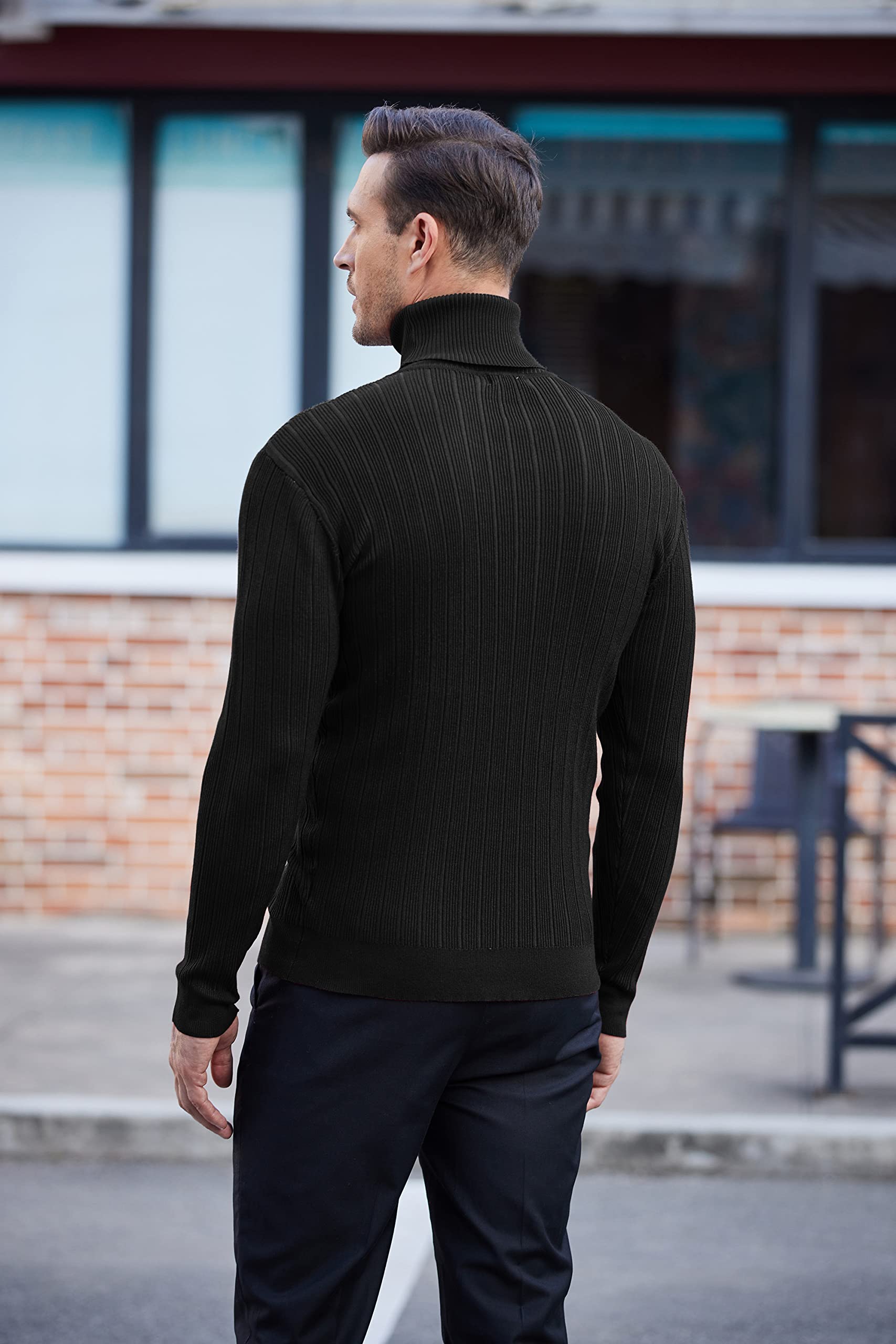 COOFANDY Men's Slim Fit Ribbed Knit Turtleneck Sweater - Winter Warm Pullover for Casual & Business Outfits
