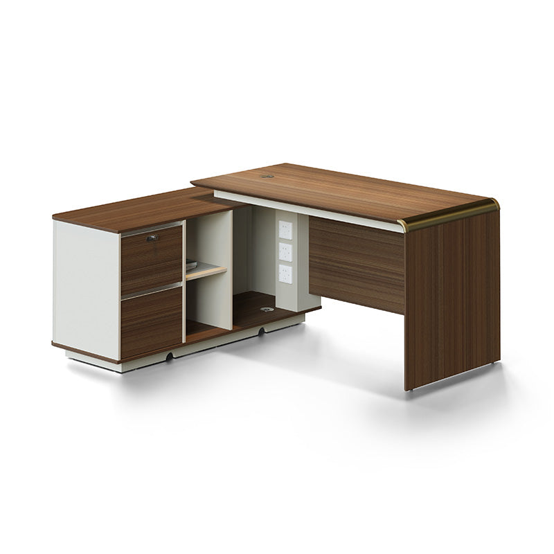 ANDERSON Executive Desk 1.6M Reversible - Hazelnut & Beige Office Desk with Storage | Modern Home Office Furniture for Professionals & Remote Work