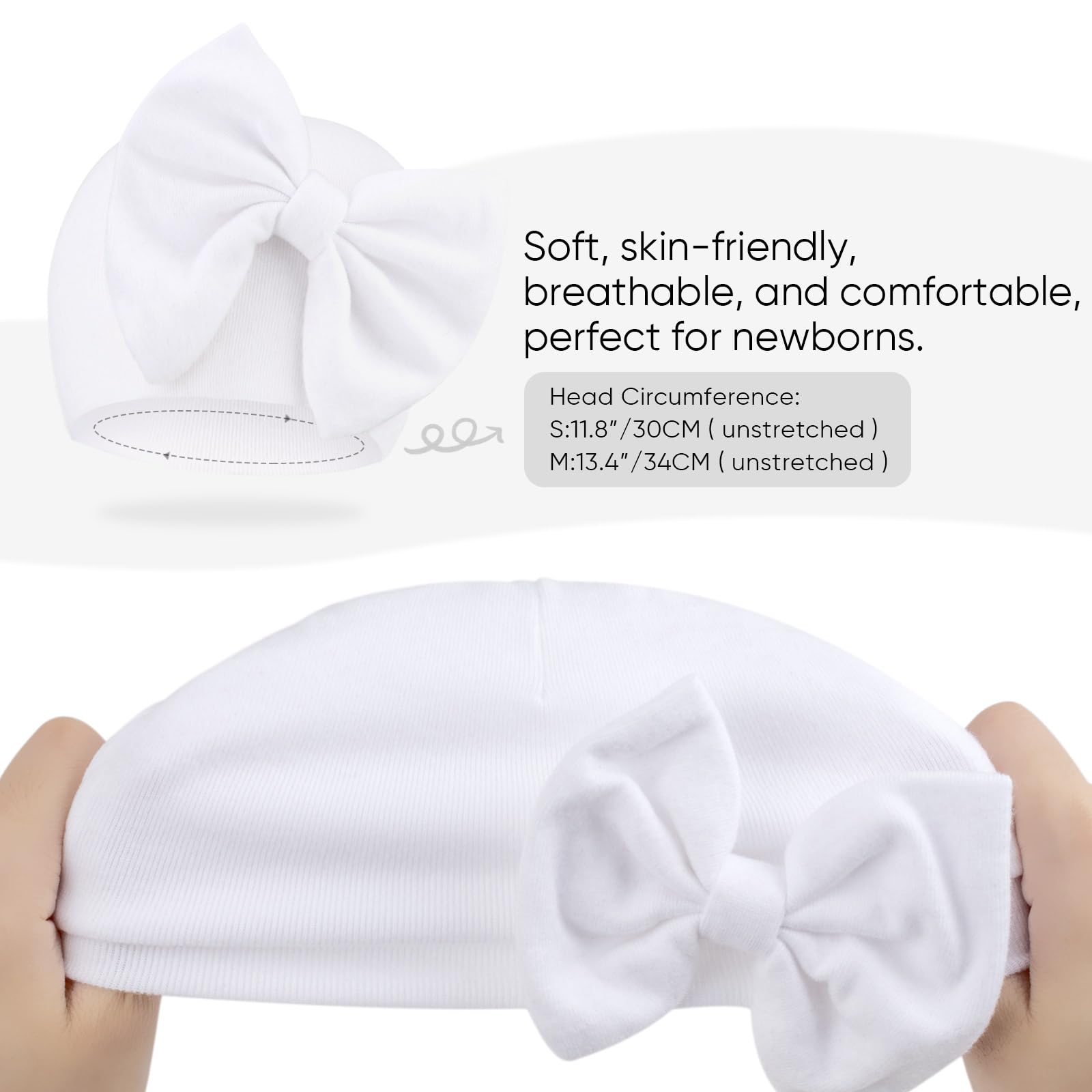 Adorable Newborn Baby Girl Hats with Bow - Soft Cotton Infant Beanie Cap for 0-24 Months - Perfect for Hospital Photos, Baby Showers & Everyday Outfits
