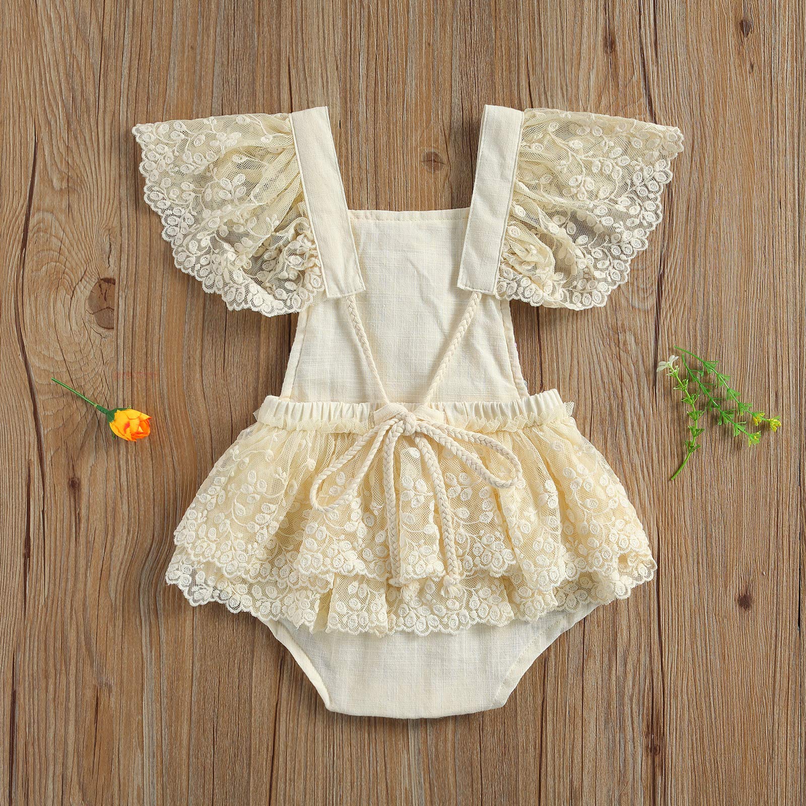 Baby Girls Summer Romper Dress - Lace Tutu Skirt & Ruffle Bodysuit Floral Print Jumpsuit with Backless Overalls & Headbands Set | Perfect for Photoshoots, Parties & Outdoor Play