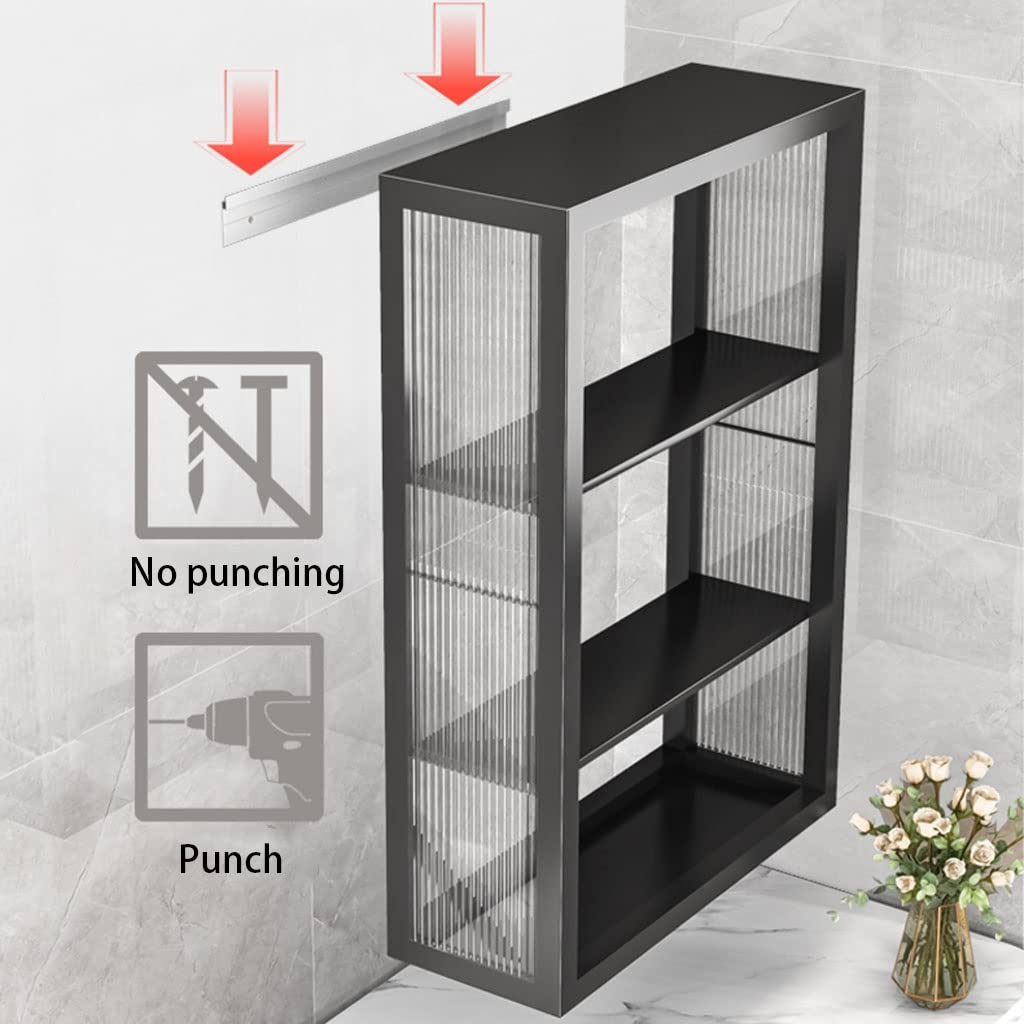 Black Floating Bathroom Cabinet - No Drill Wall Mounted Over Toilet Storage Shelf (50x15x70cm, 2-4 Tiers) for Bathroom Organization & Kitchen Cosmetic Storage - Perfect for Small Spaces & Apartment Living